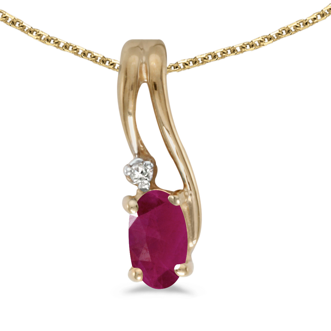 10k White Gold Oval Ruby And Diamond Pendant with 16/" Chain