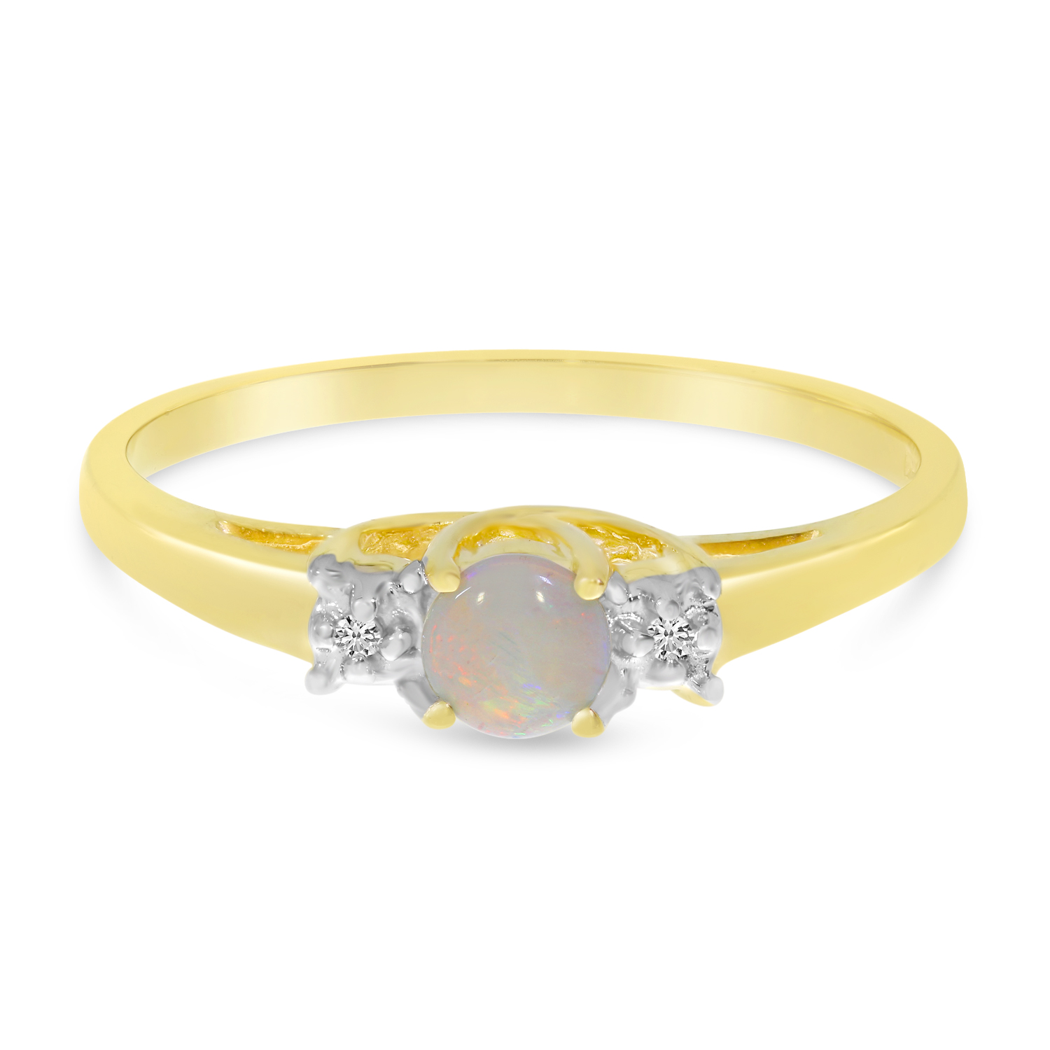 14k Yellow Gold Round Opal And Diamond Ring