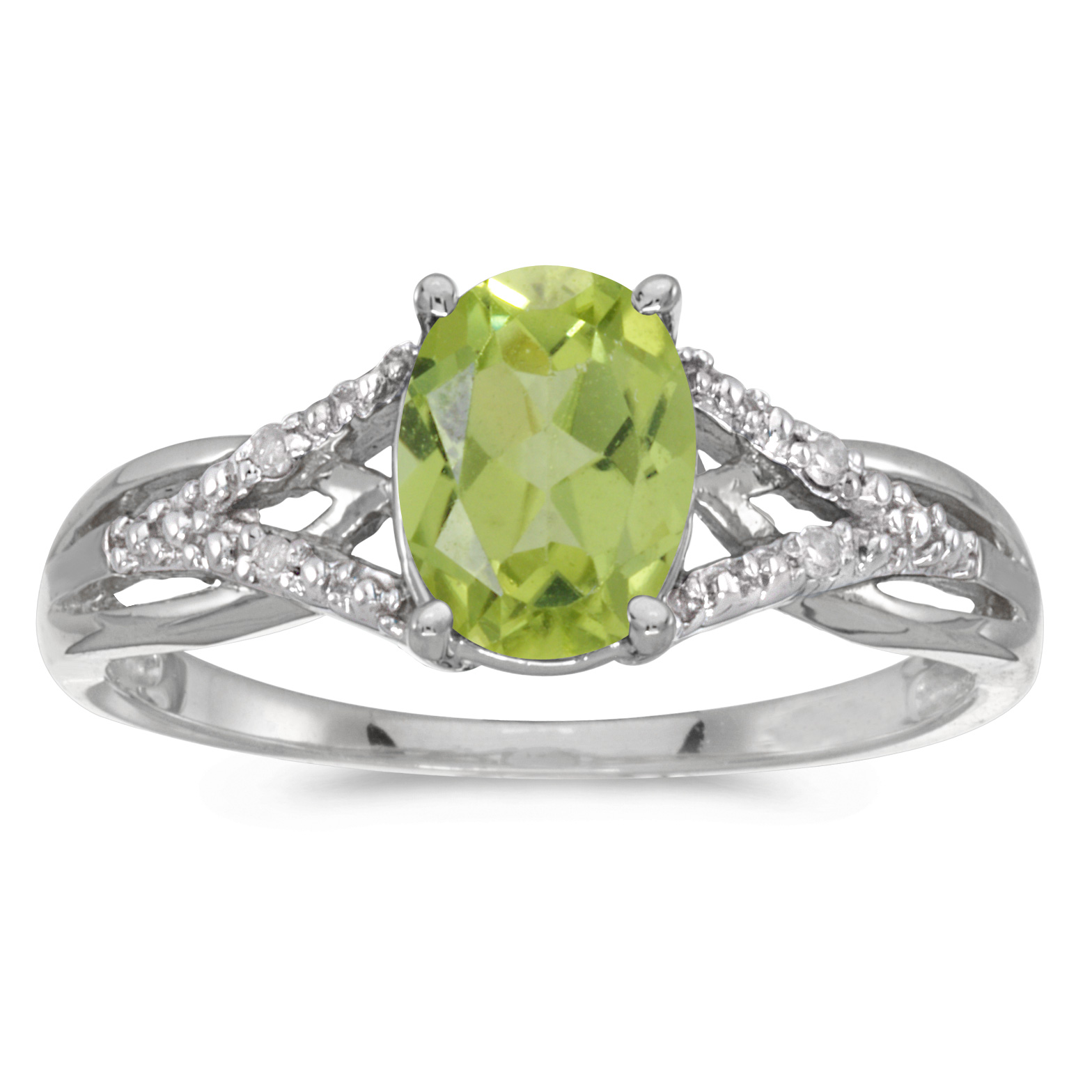 14k White Gold Peridot Diamond Ring Size 7 Length Width 2