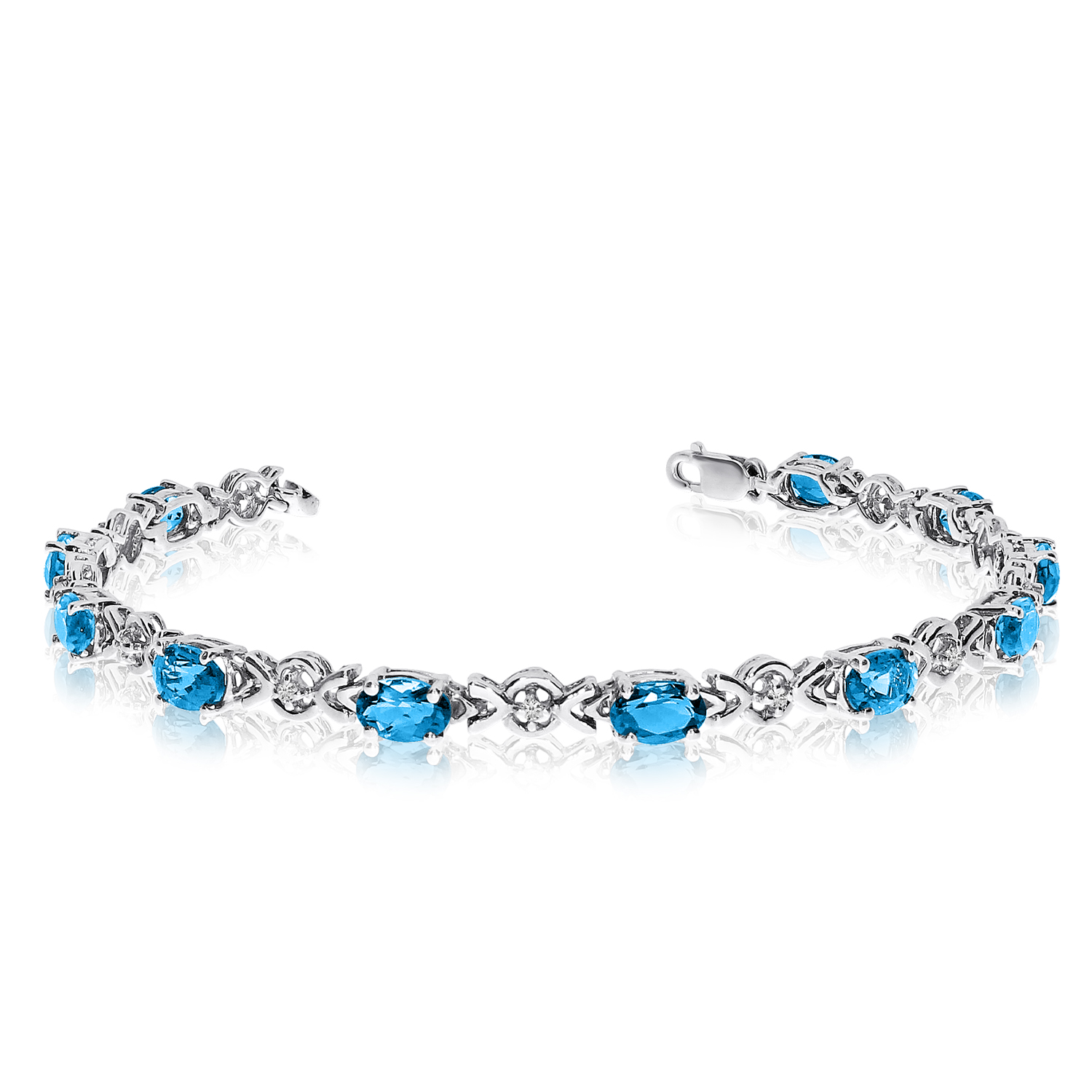 14K White Gold Oval Blue Topaz and Diamond Bracelet | eBay
