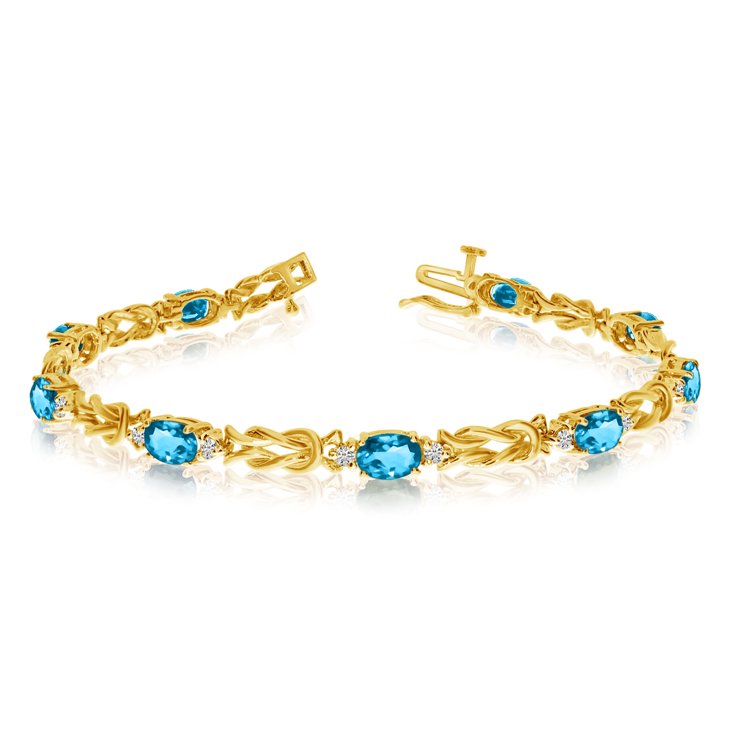 14k Yellow Gold Natural Blue-Topaz And Diamond Tennis Bracelet | eBay