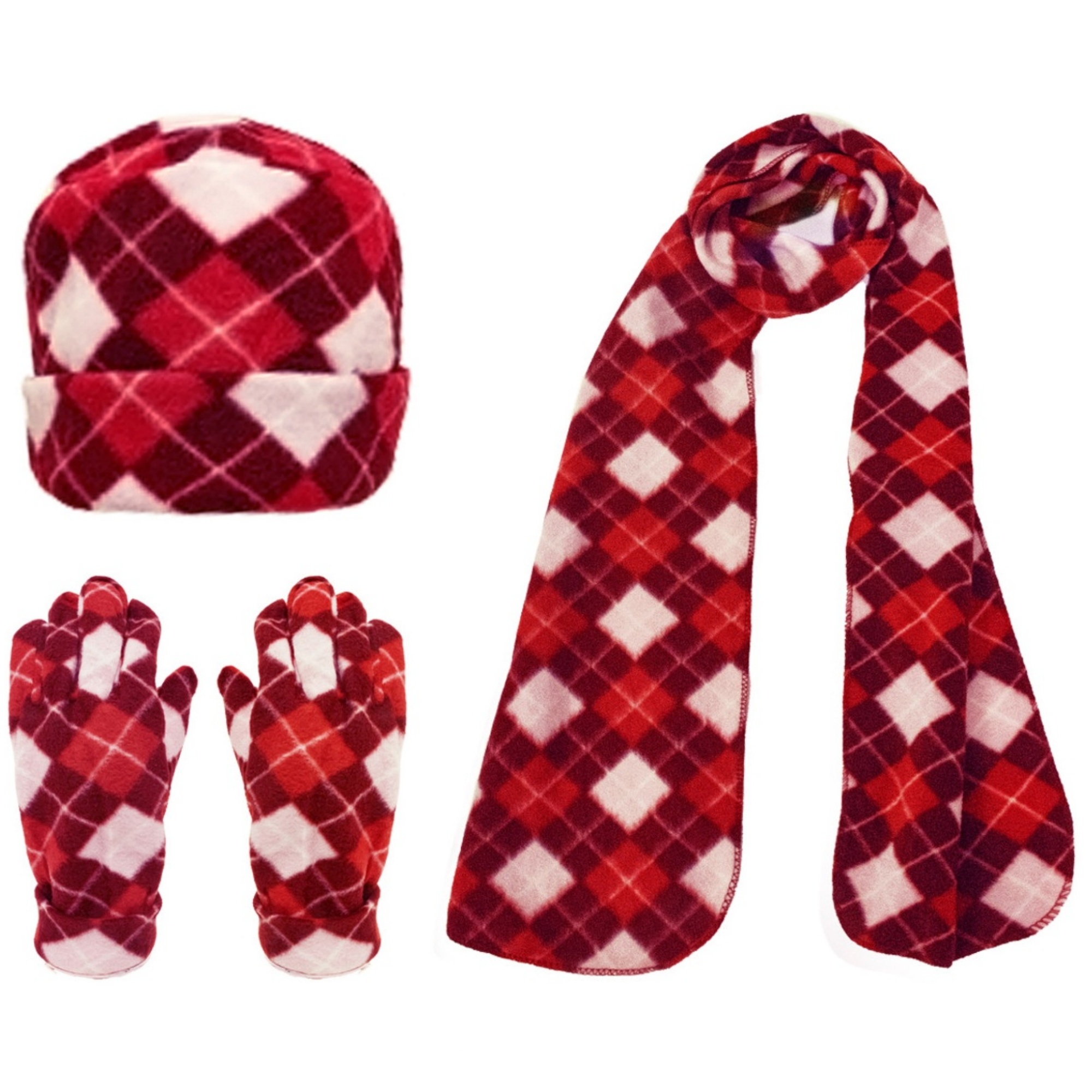 Set invernale donna a quadri 3 pezzi in pile guanti sciarpa cappello - Foto 8 di 17