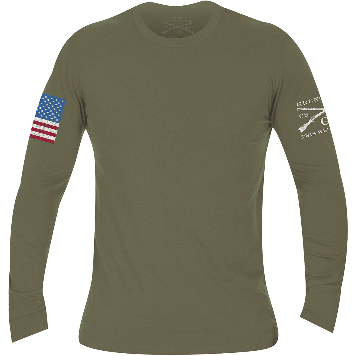 Grunt Style Full Color Flag Basic Long Sleeve T-Shirt - Military Green ...