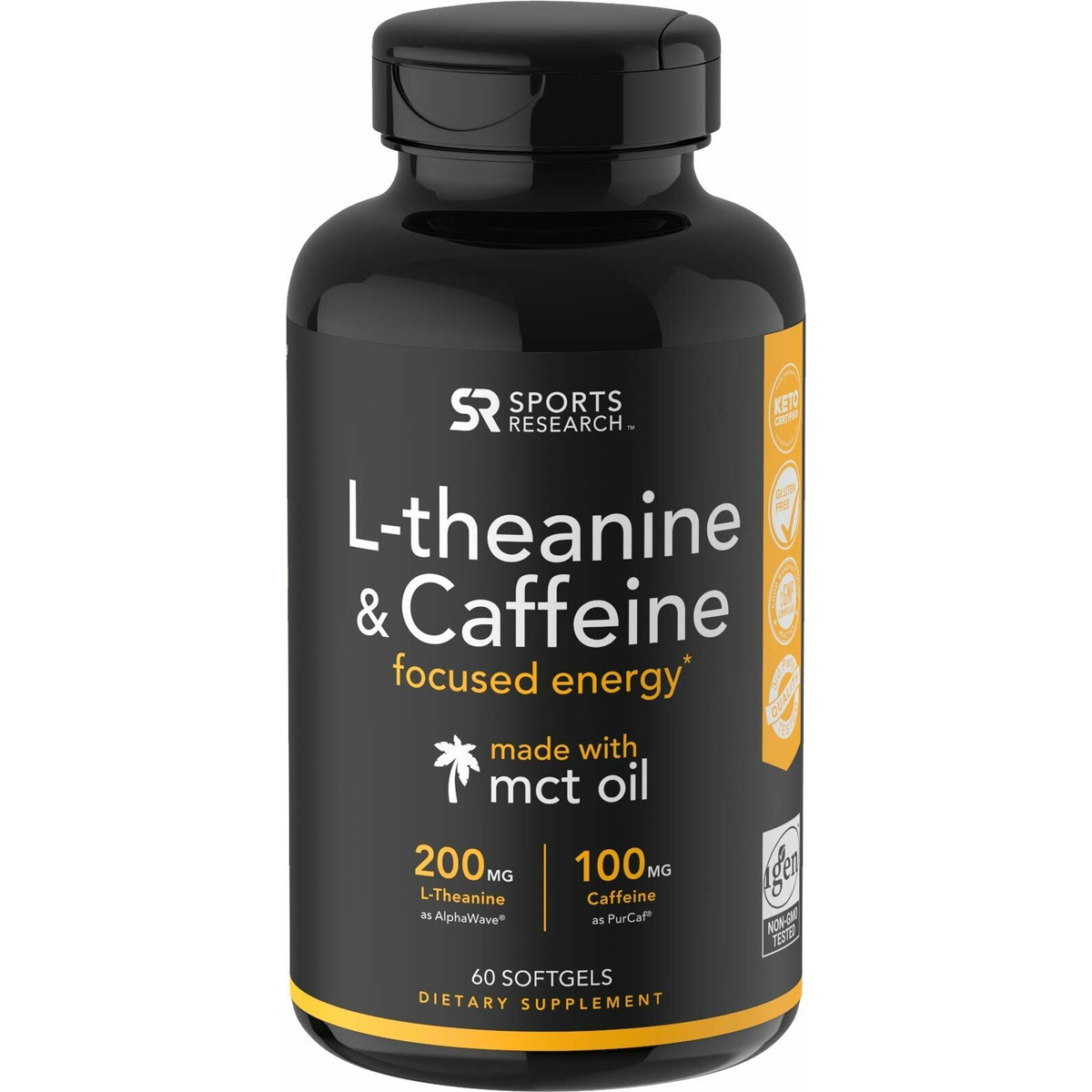 Sports Research LTheanine & Caffeine Dietary Supplement 60 Softgels