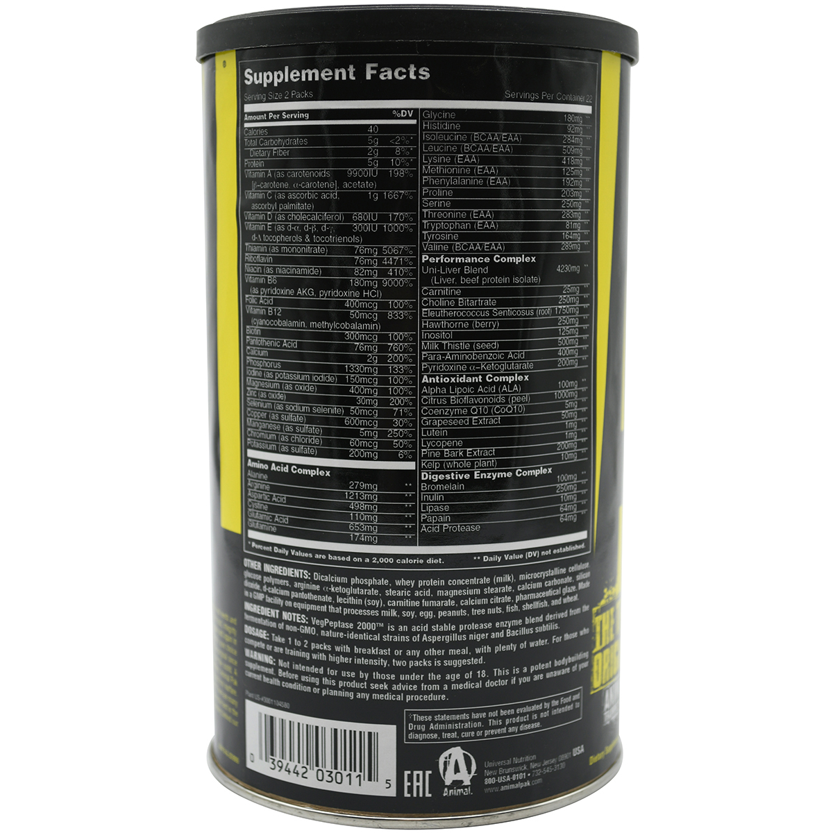 Universal Nutrition Animal Pak Dietary Supplement 44 Packs eBay