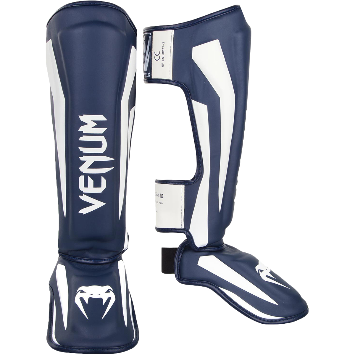 Venum Elite Lightweight Hook and Loop Shin Guards - White/Navy