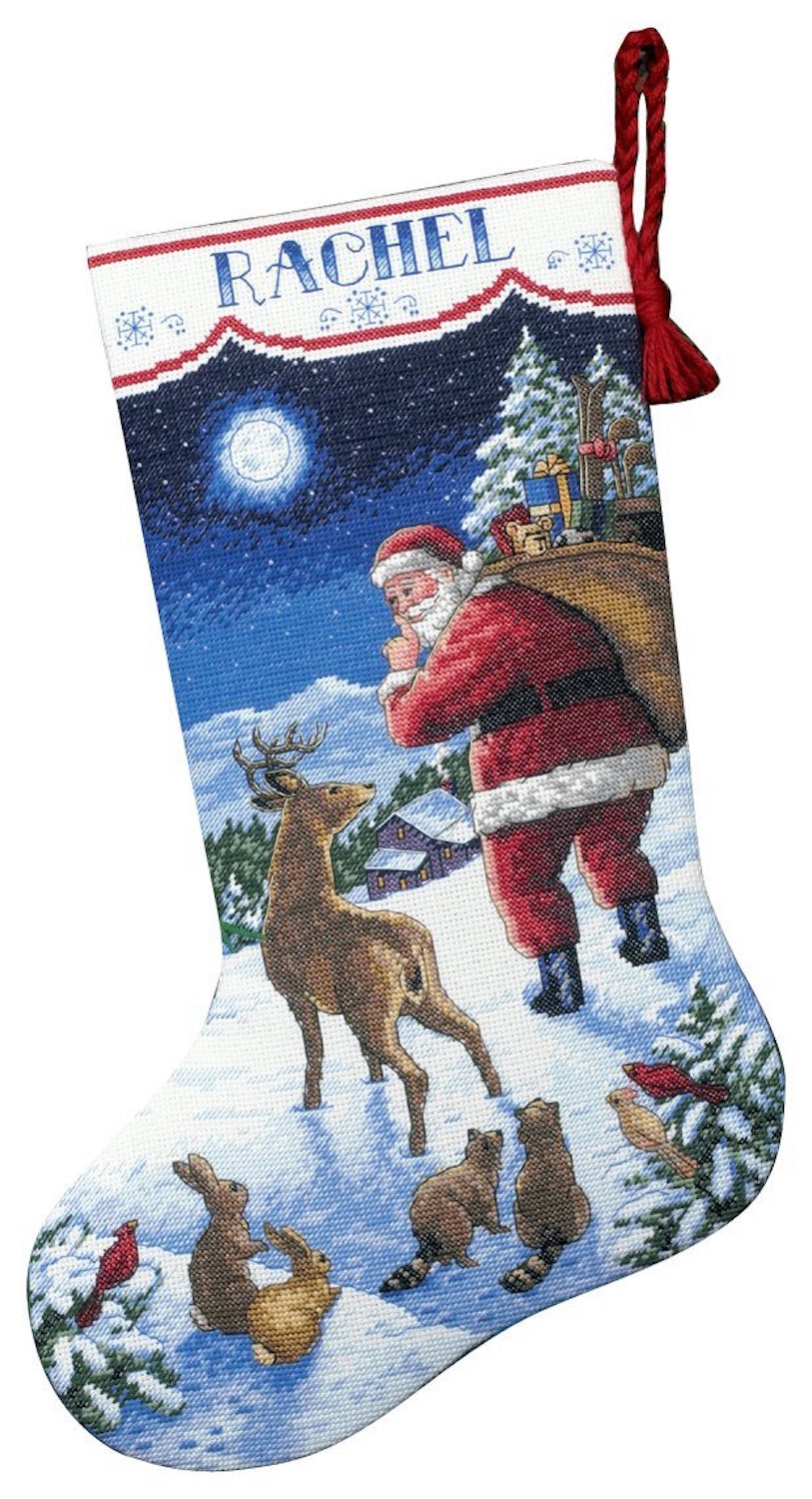gold Stocking Cane Cross Dimensions Counted X Stitch Candy Santa Stocking