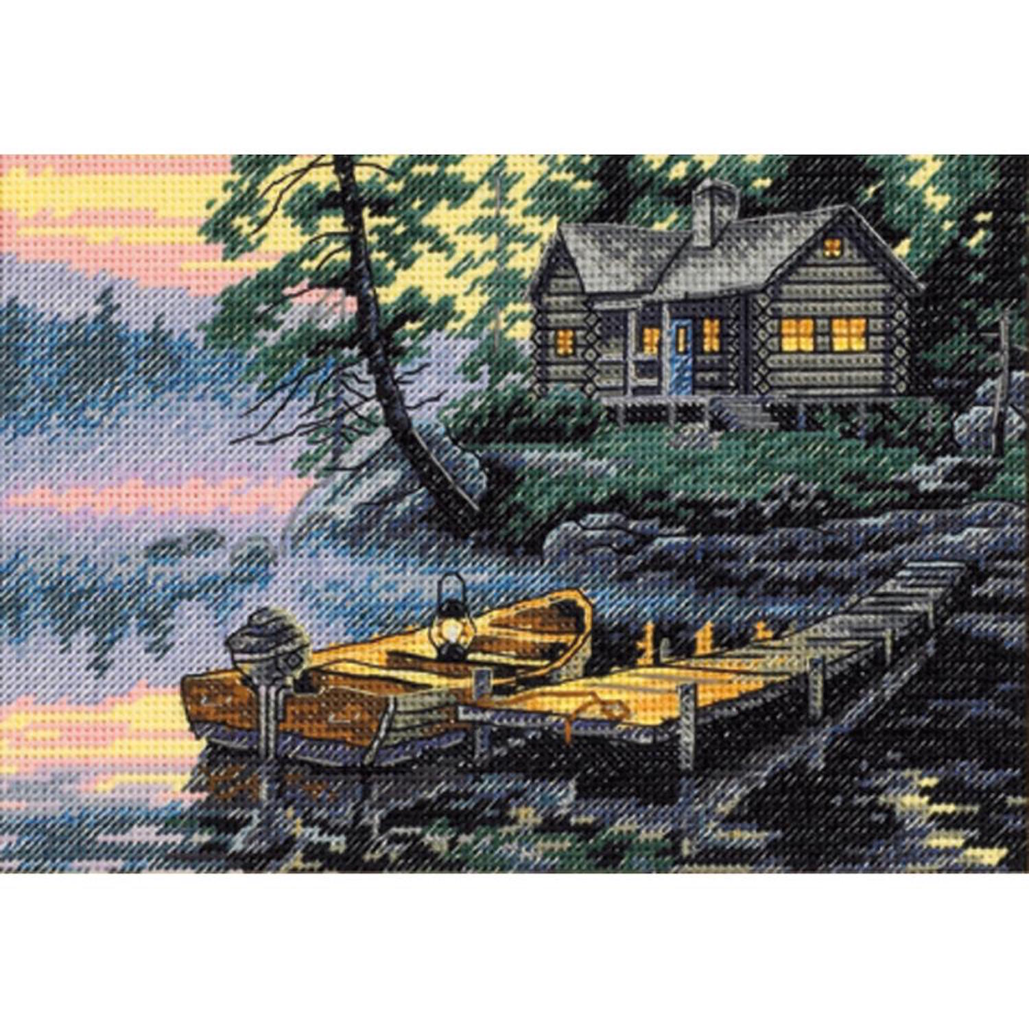 Lot of 2 Counted Cross Stitch Kits MOONLIT CABIN~MORNING LAKE Dimensions