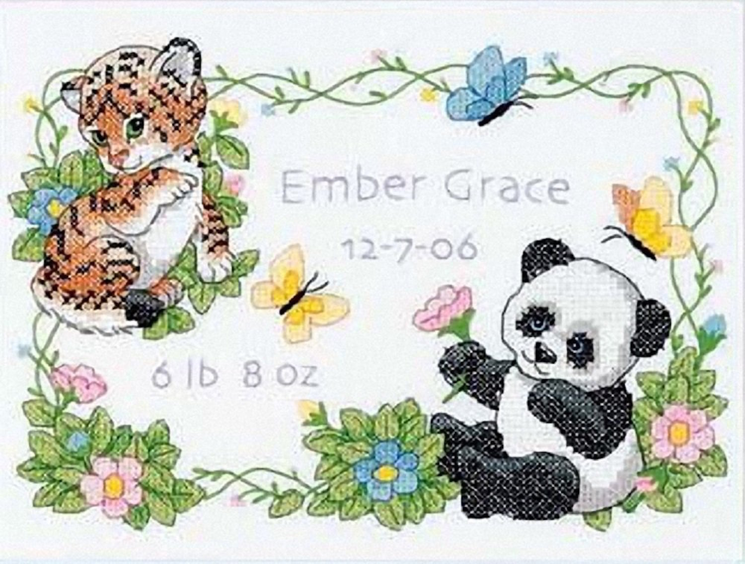 Dimensions 73065 Baby Animals Birth Record Stamped Cross Stitch Kit