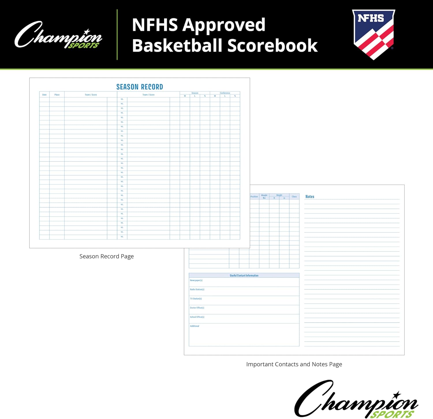 Champion Sports Spiral-bound High School Basketball