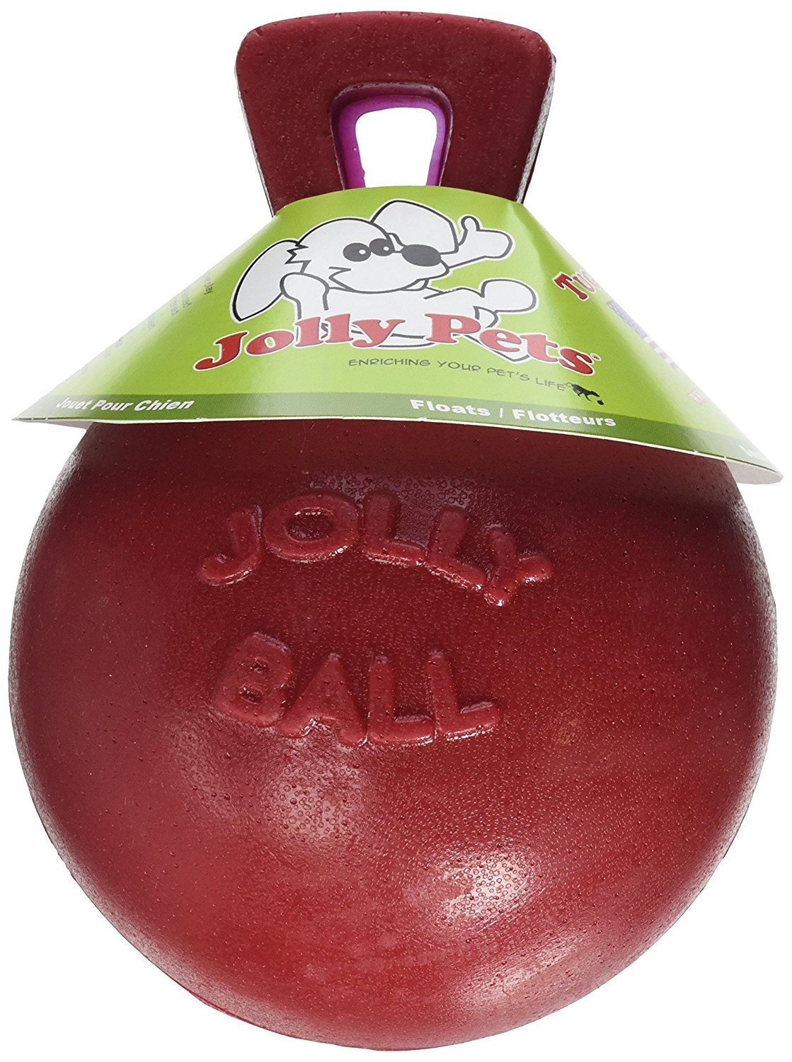 Jolly Pets Tug-N-Toss inch Red Rubber Ball with Handle Chew