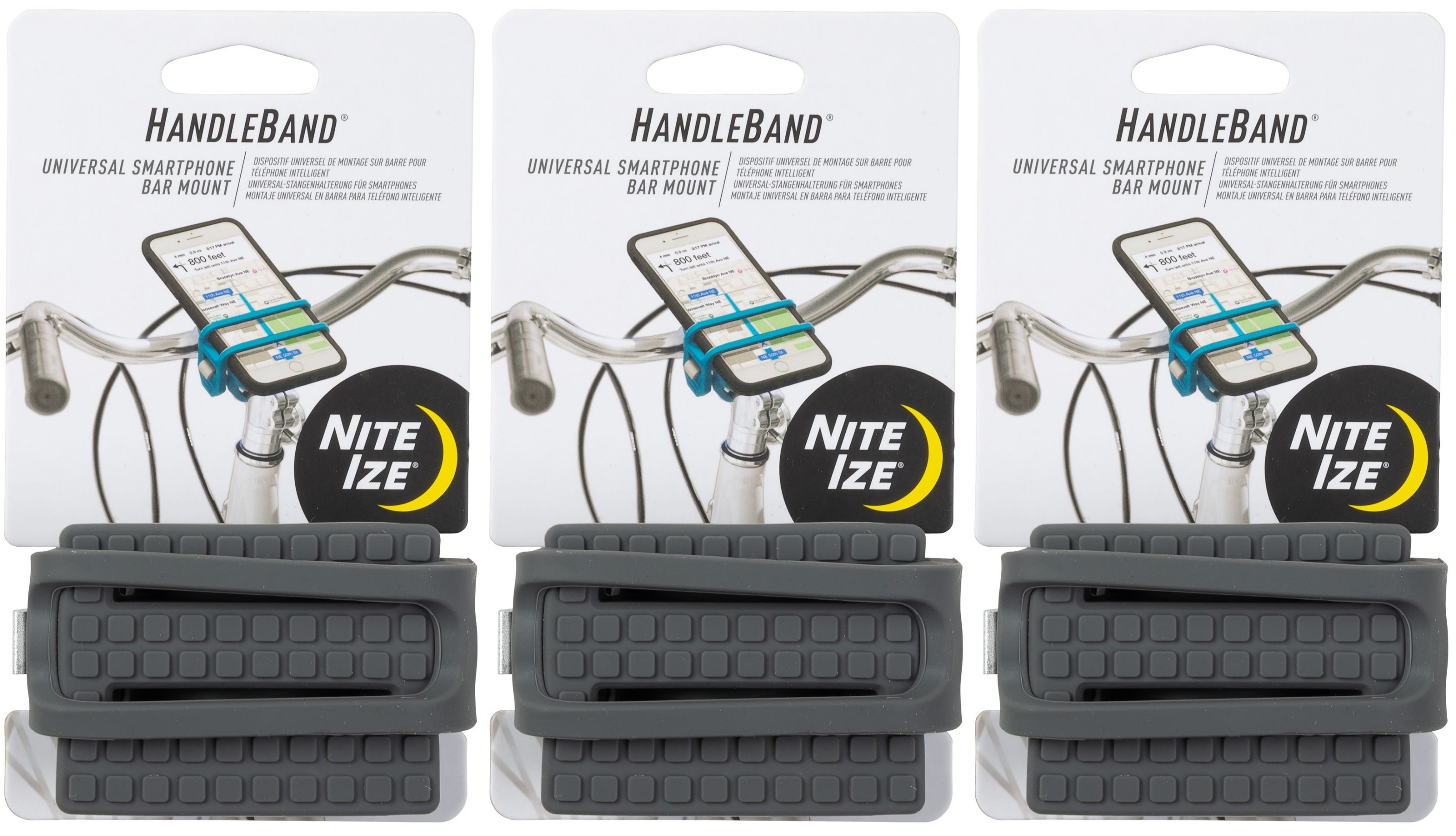 Nite Ize HandleBand Universal Smartphone Bar Mount - Charcoal (3-Pack) - 第 1/6 張圖片