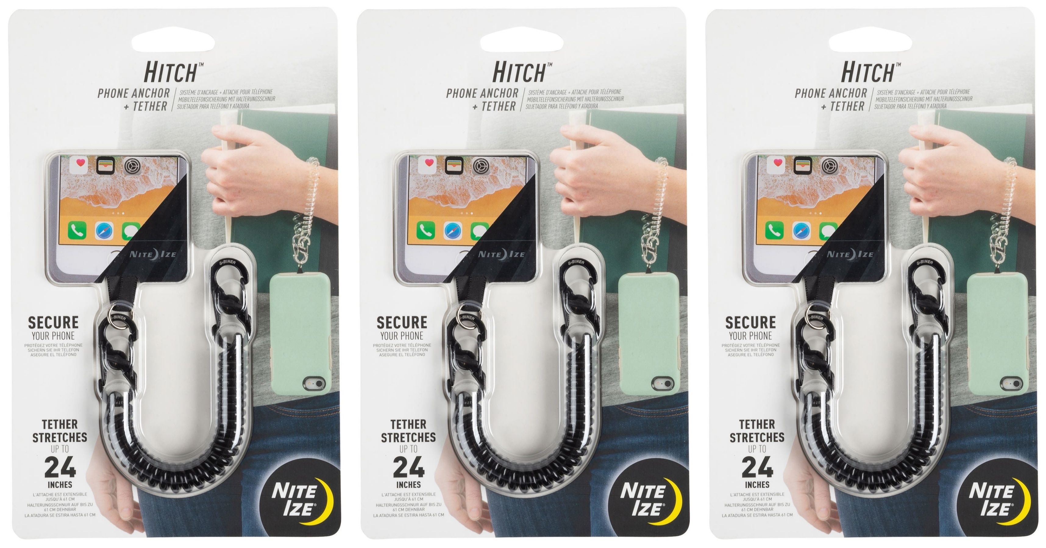 Nite Ize Hitch Phone Anchor + Tether - Black/Black (3-Pack) - 第 1/7 張圖片
