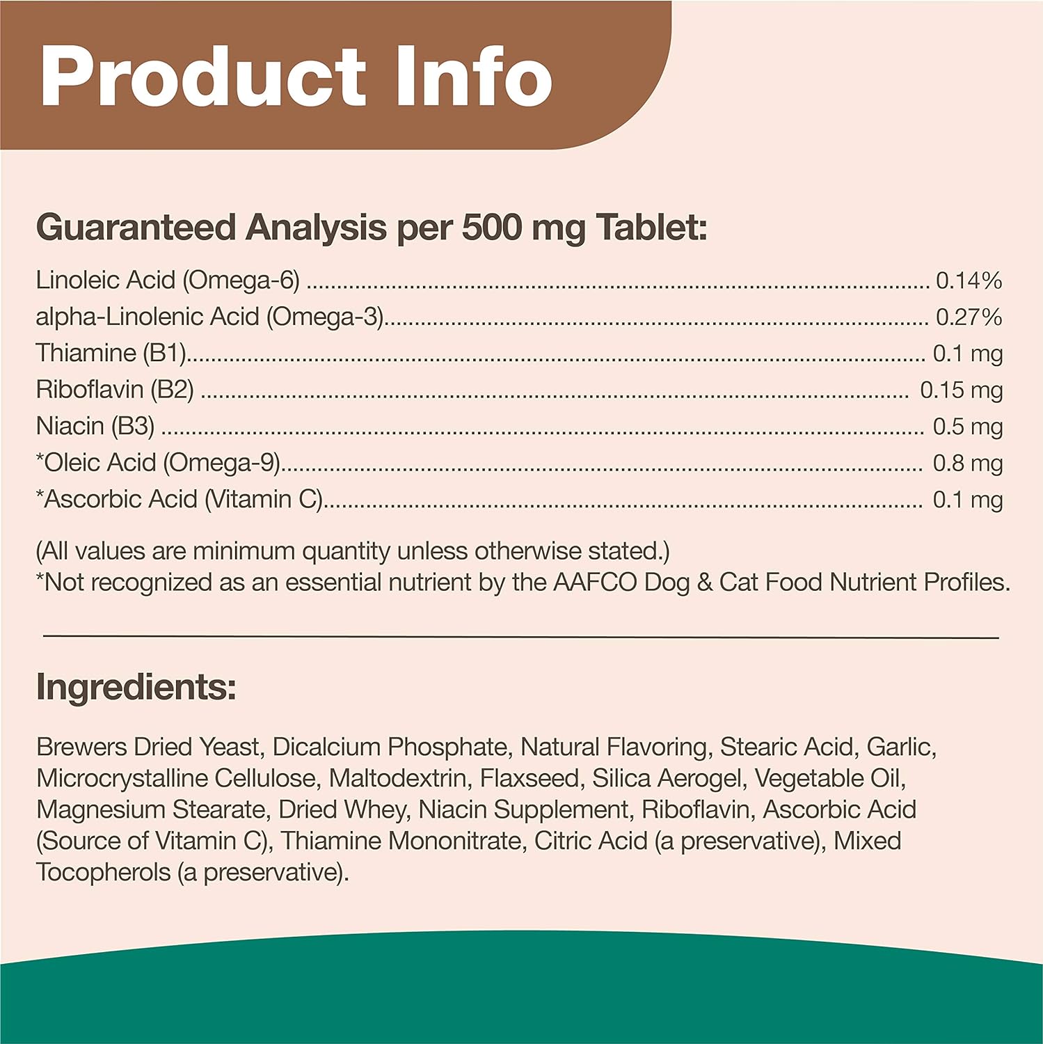 NaturVet Brewers Dried Yeast Formula with Garlic Dogs and Cats 1000 count - Picture 3 of 3