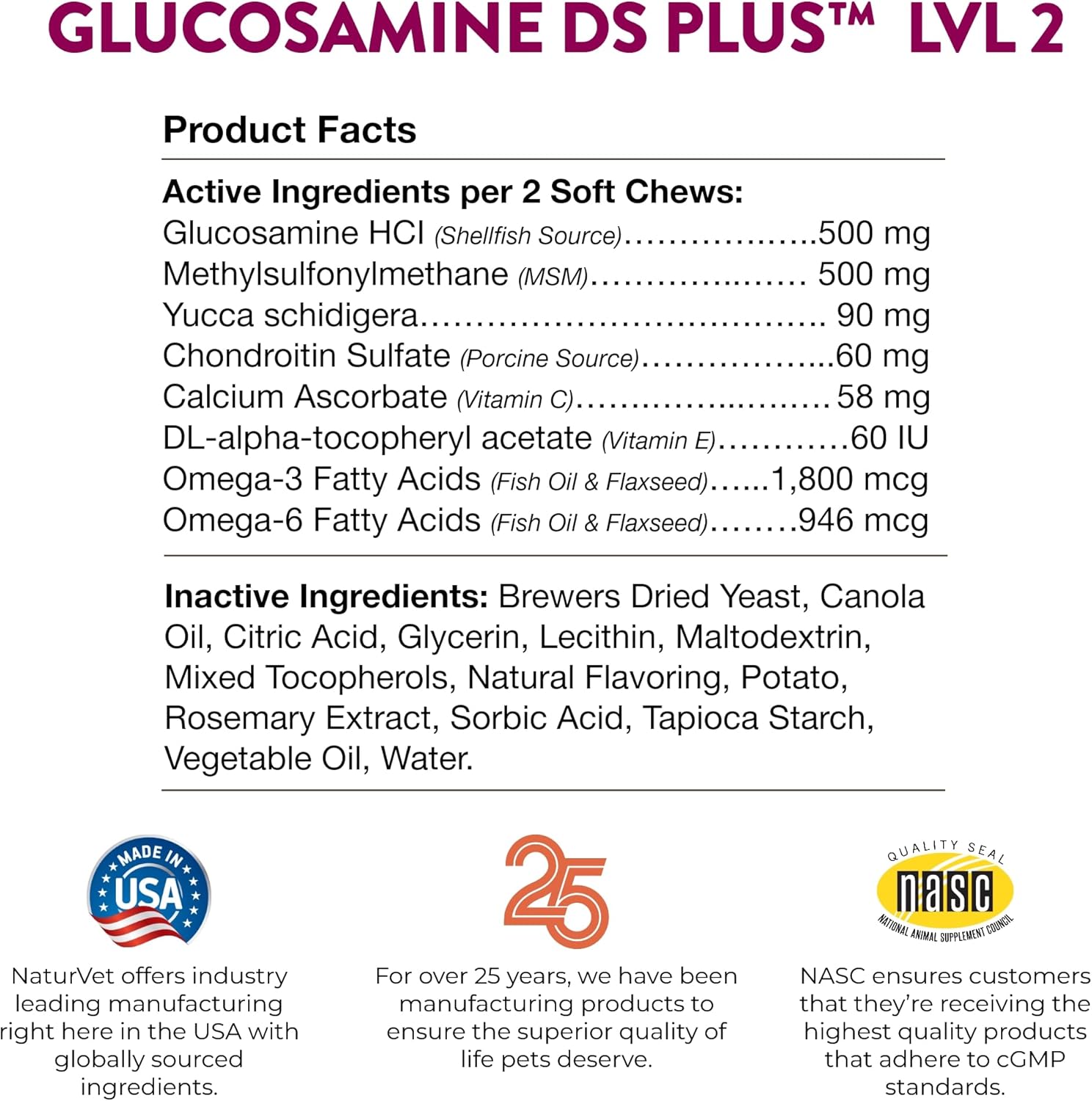 NaturVet Glucosamine DS Plus Chondroitin & MSM for Dogs and Cats 70 Soft Chews