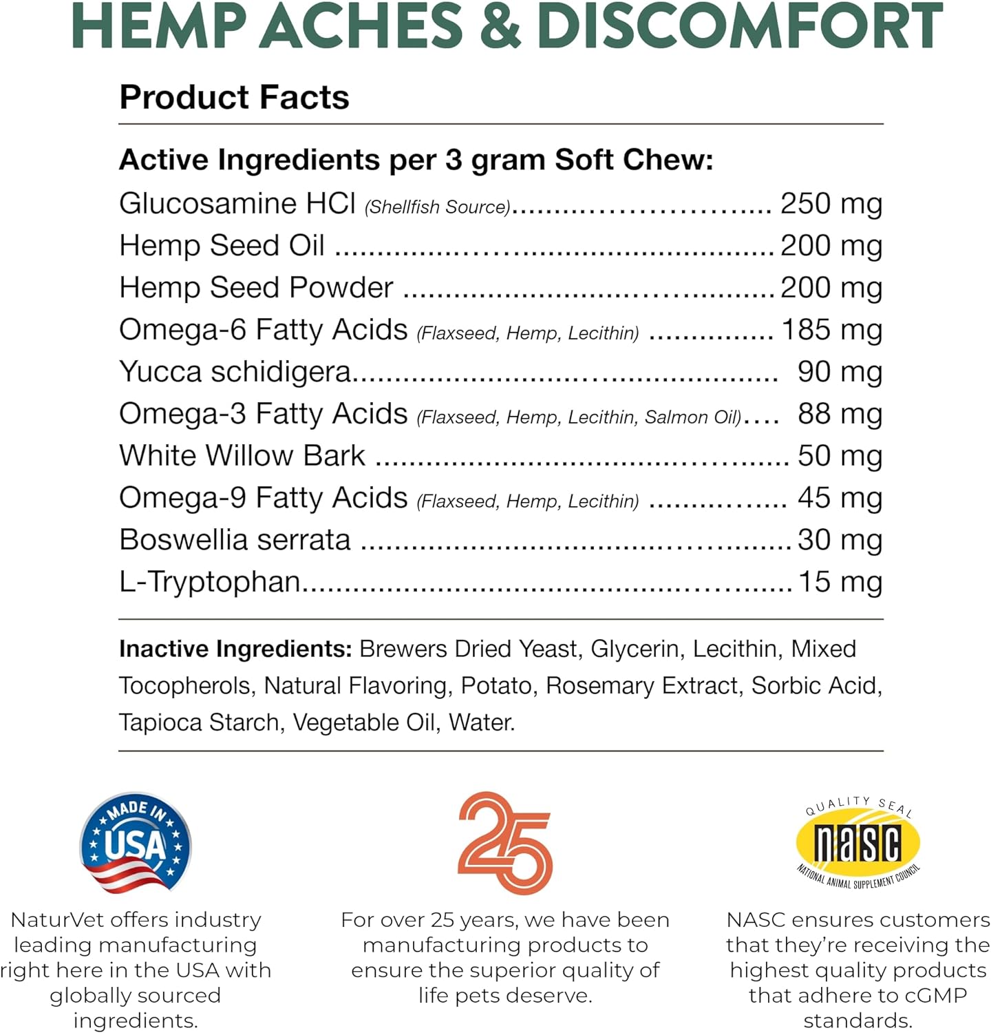 NaturVet Hemp Aches & Discomfort Plus Hemp Seeds for Dogs 60 Soft Chews - Picture 8 of 8