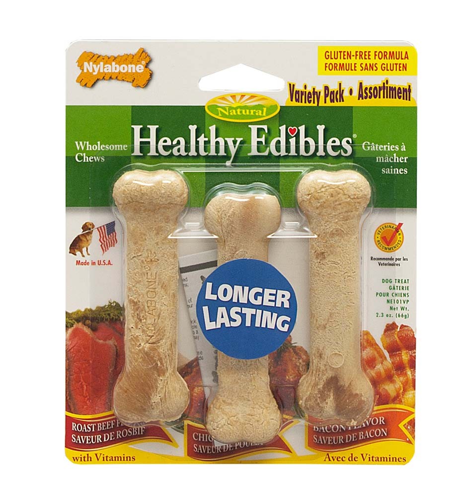 Nylabone Healthy Edibles Variety Pack Petite 3 Flavored Bones for 15