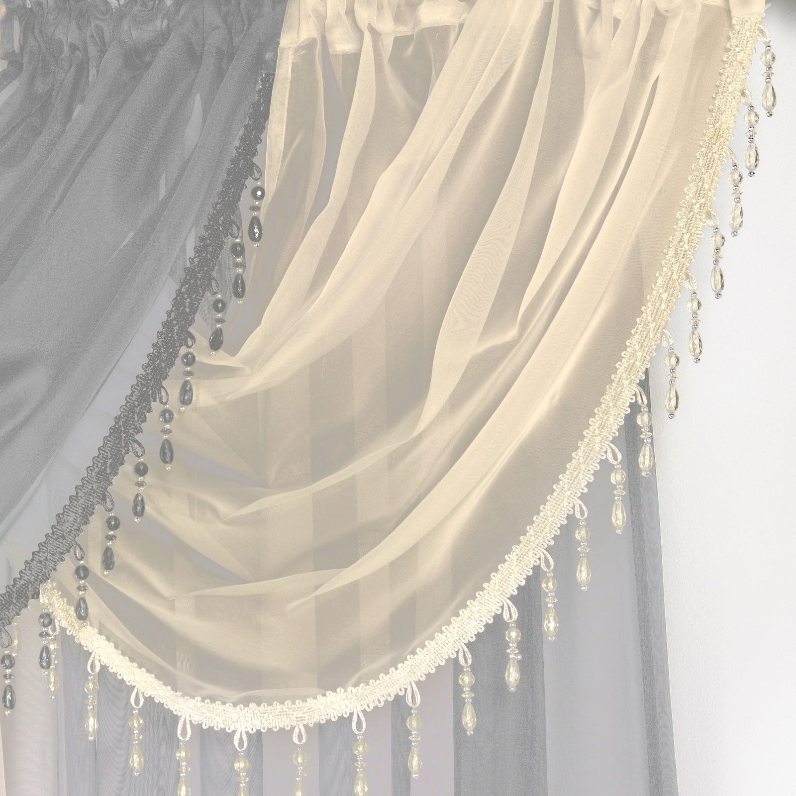 Crystal Beaded Voile Swag Net Valance Pelmet For Curtains Slot Top