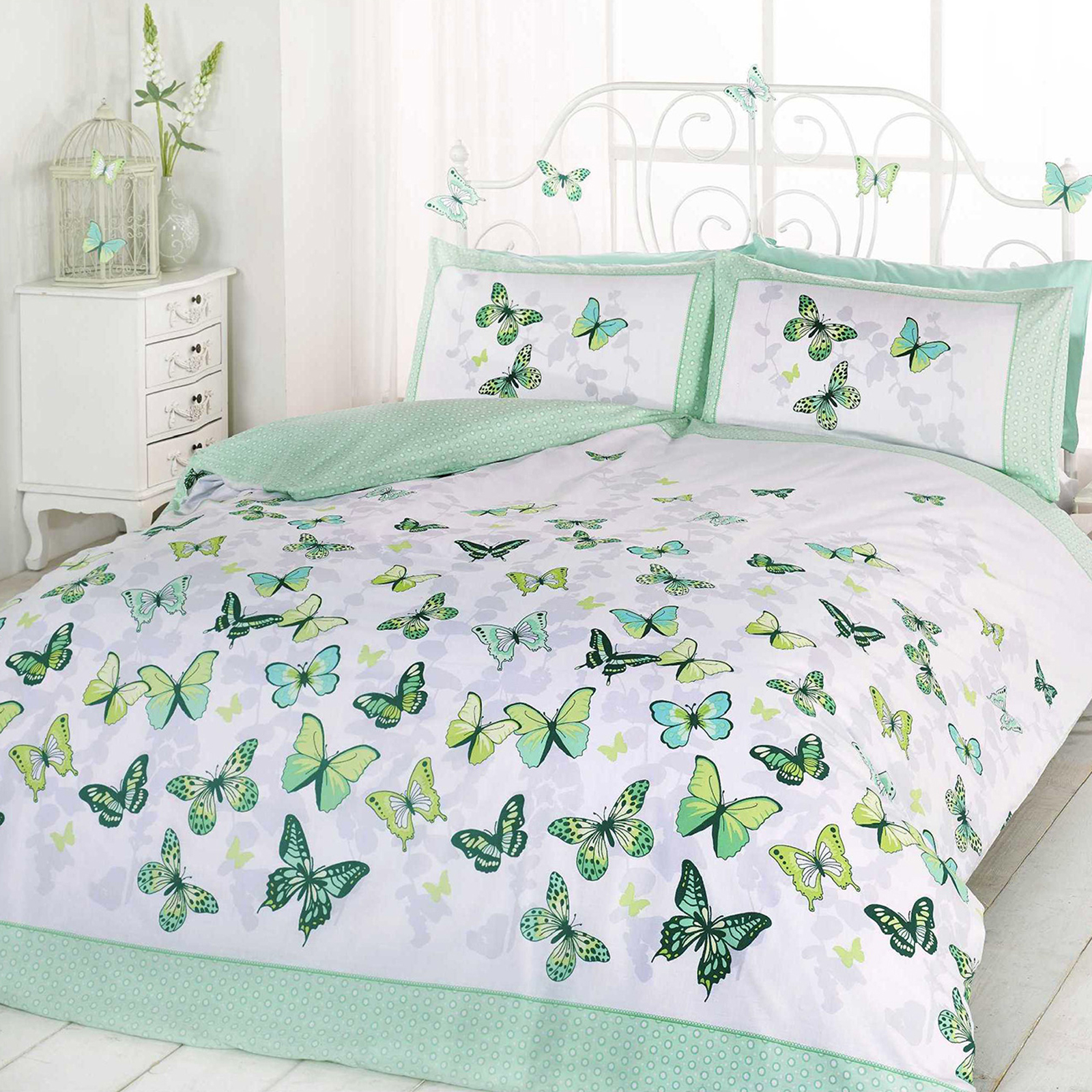 Girls Butterfly Bedding Reversible Polka Dot Cotton Rich Duvet Cover