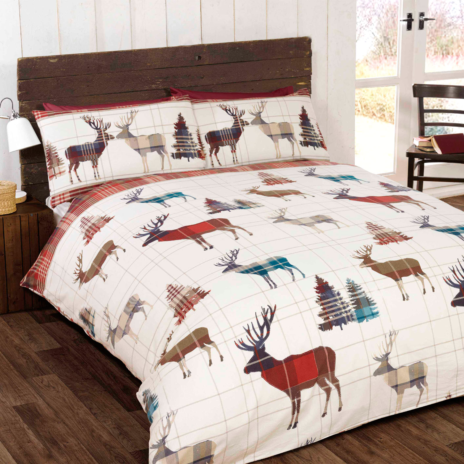 Scottish Highland Tartan Stag Duvet Cover Set in 100 Brushed Cotton