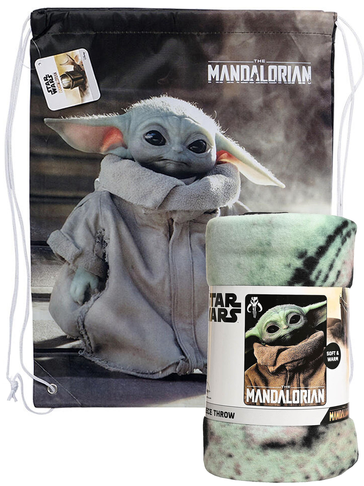 Star Wars Baby Yoda The Mandalorian Throw Blanket 45"x60" w/ Gray Sling