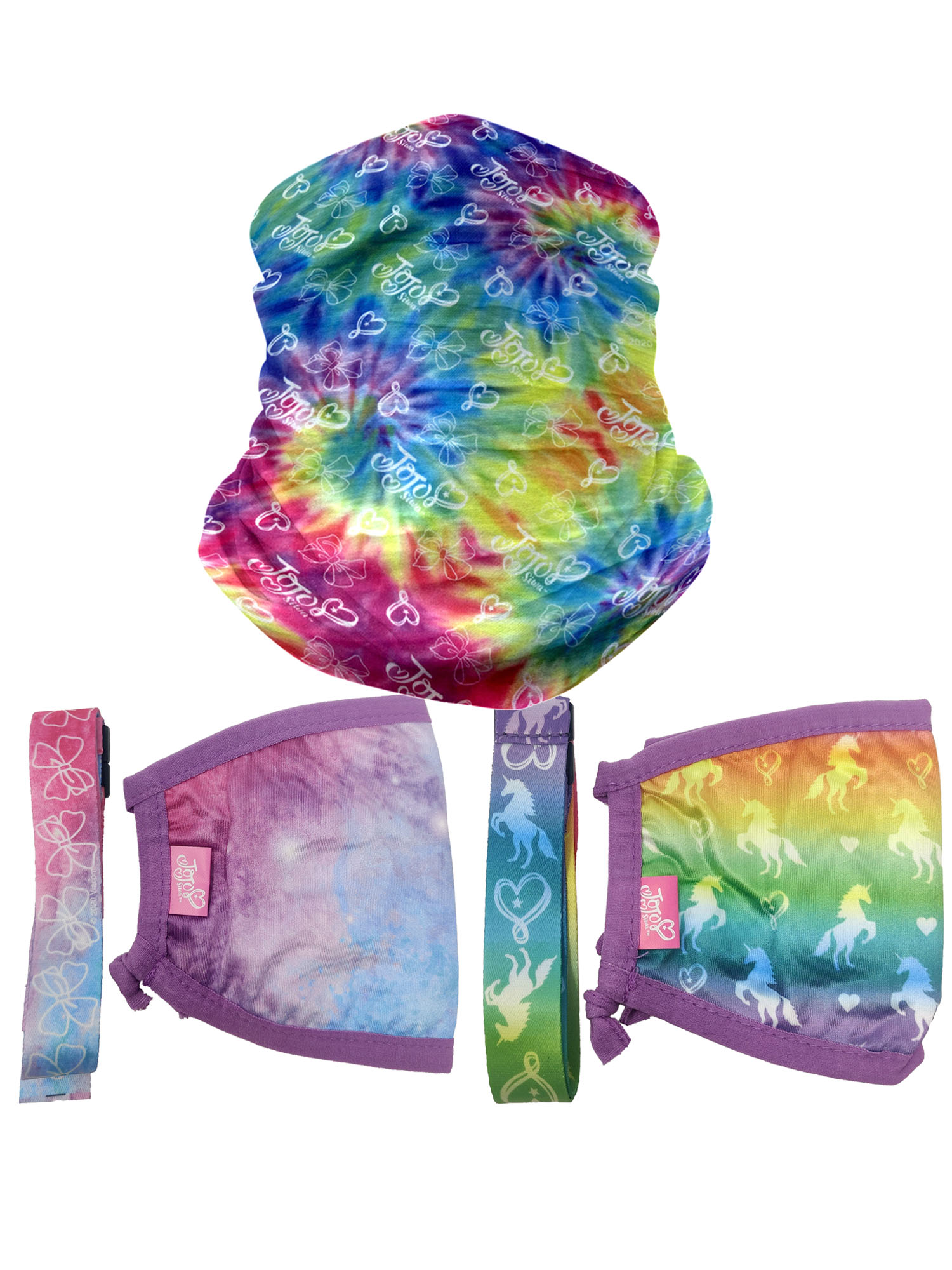 JoJo Siwa Tie-Dye Neck Gaiter /& Face Mask Strap w// Toothbrush Cap Rinsing Cup