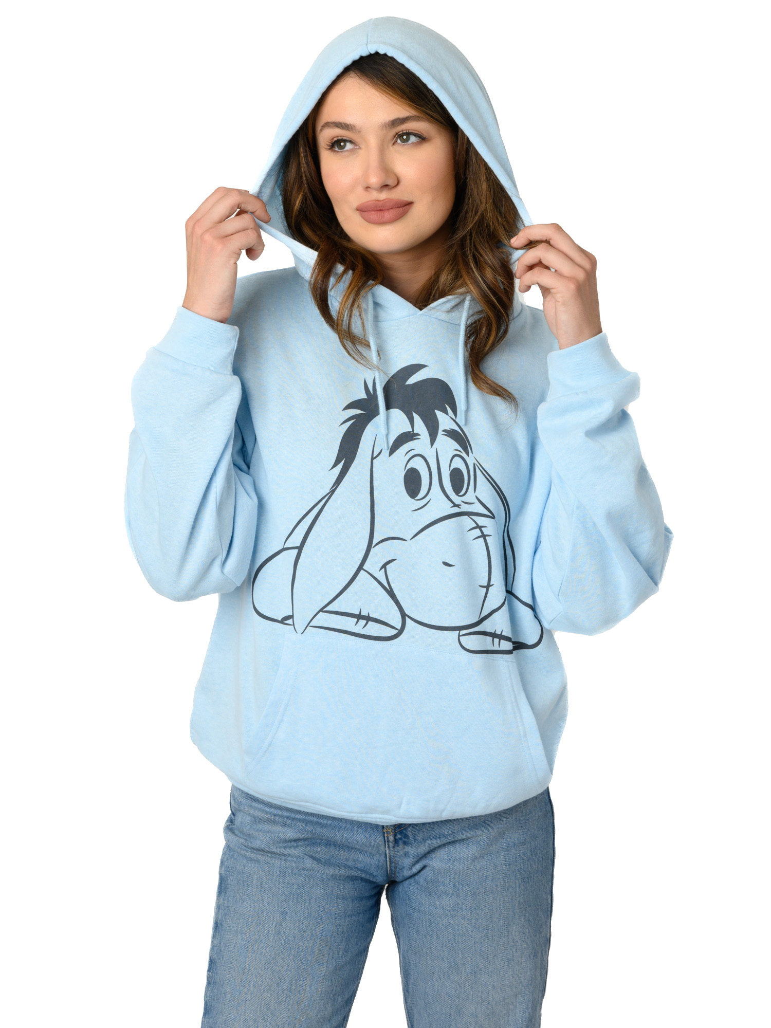 Womens Eeyore Hoodie Lightweight Fleece Pullover Sweatshirt Disney Blue - Picture 9 of 17