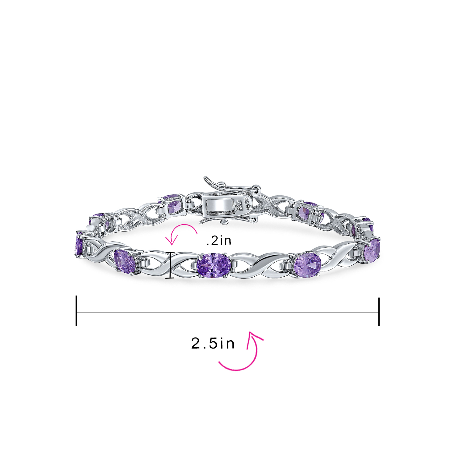 Purple White Alternating CZ Bar Tennis Bracelet For Women Simulated Amethyst Cubic Zirconia 925 Sterling Silver 7 In Purple White Alternating CZ Bar Tennis Bracelet For Women Simulated Amethyst Cubic Zirconia 925 Sterling Silver 7 In