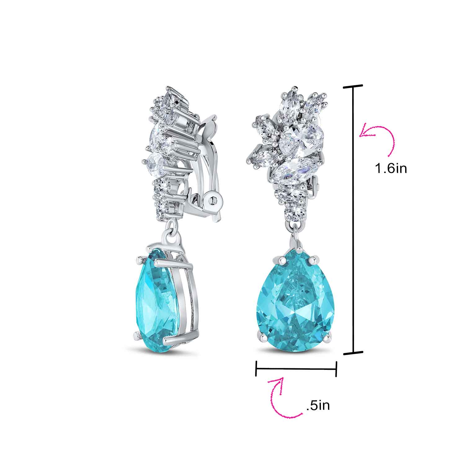 Vintage Style CZ Gemstone Leaf Teardrop Clip-On Earrings for Weddings & Proms - 第 7/14 張圖片