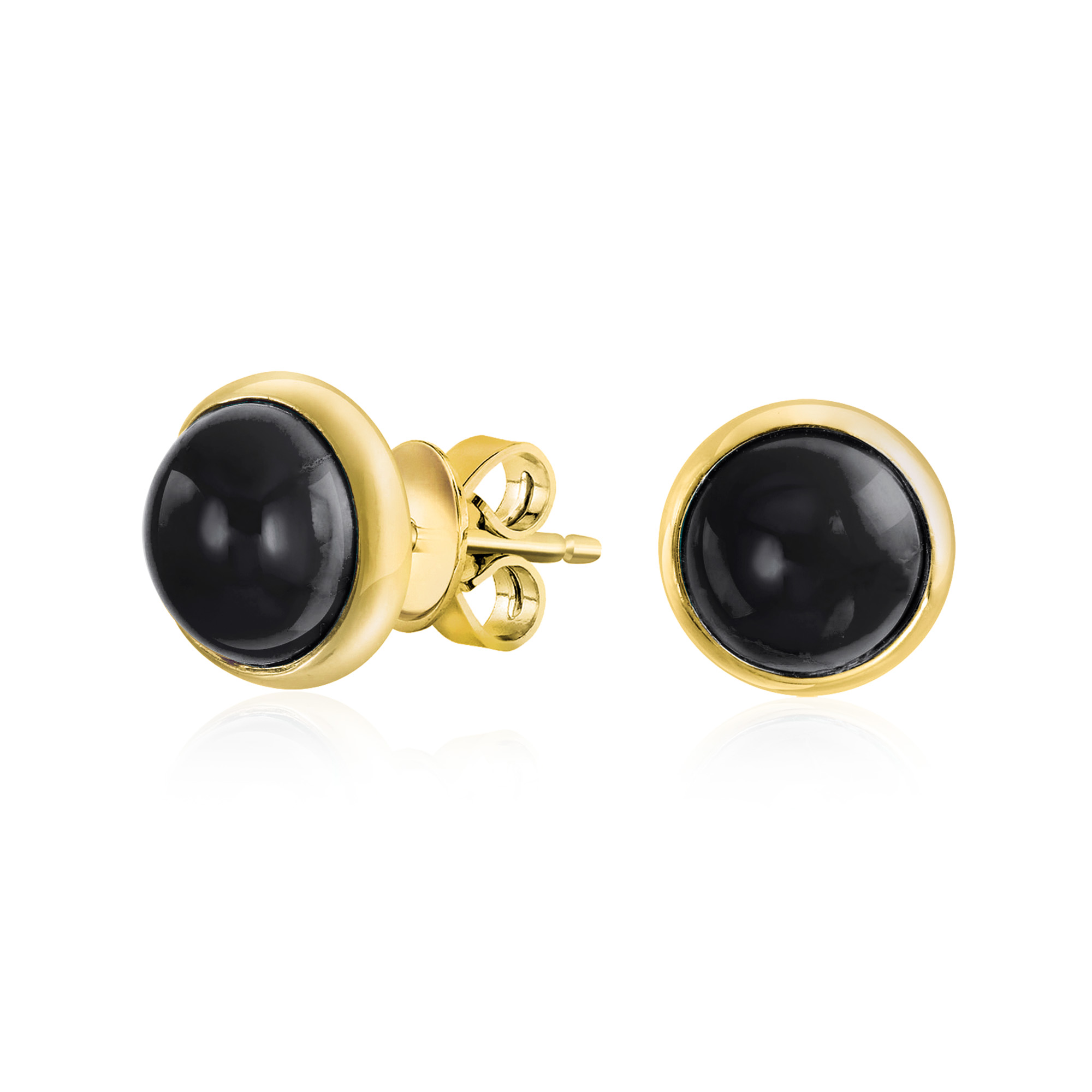 Simple Gemstone Blue Lapis Turquoise Onyx Bezel Stud Earrings 14K Gold Silver - Picture 6 of 28