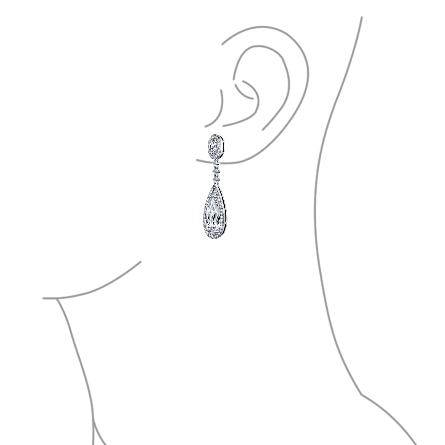 Statement Teardrop CZ Dangle Chandelier Clip-On Earrings Silver Plated - Picture 9 of 24