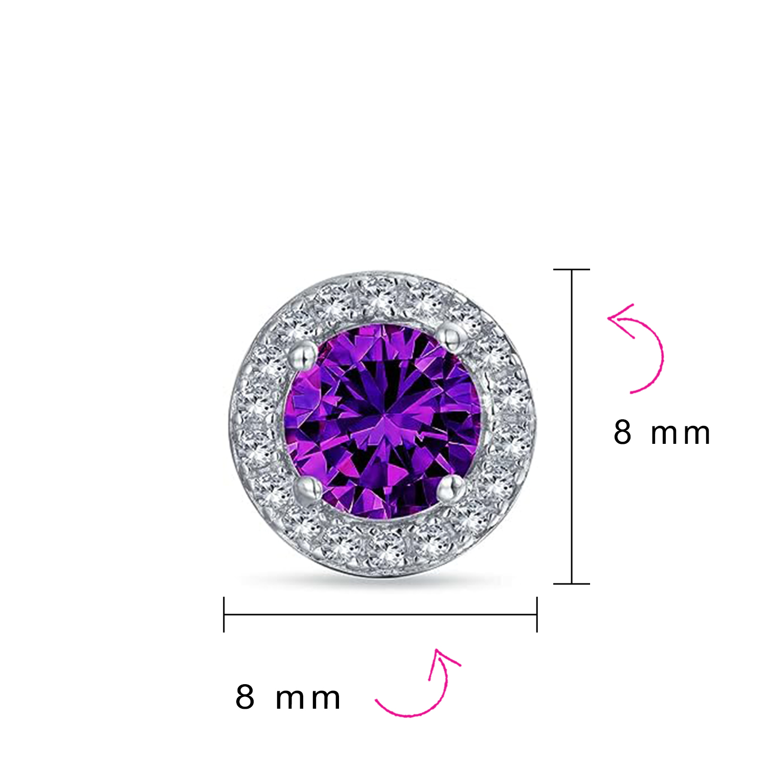 Round Solitaire Halo Multi Color CZ Stud Earrings.925 Sterling Silver 8MM - Picture 32 of 32