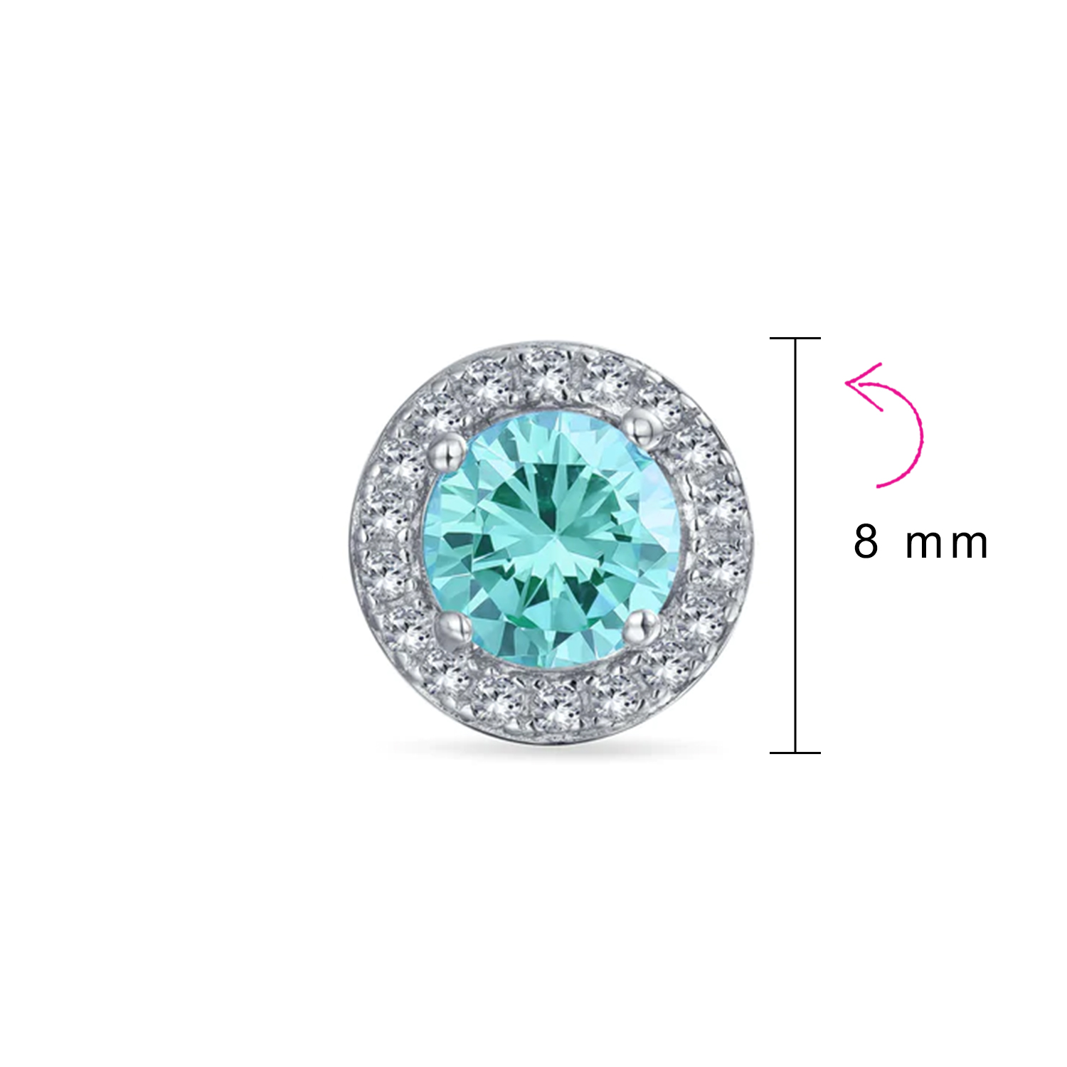 Round Solitaire Halo Multi Color CZ Stud Earrings.925 Sterling Silver 8MM - Picture 7 of 32
