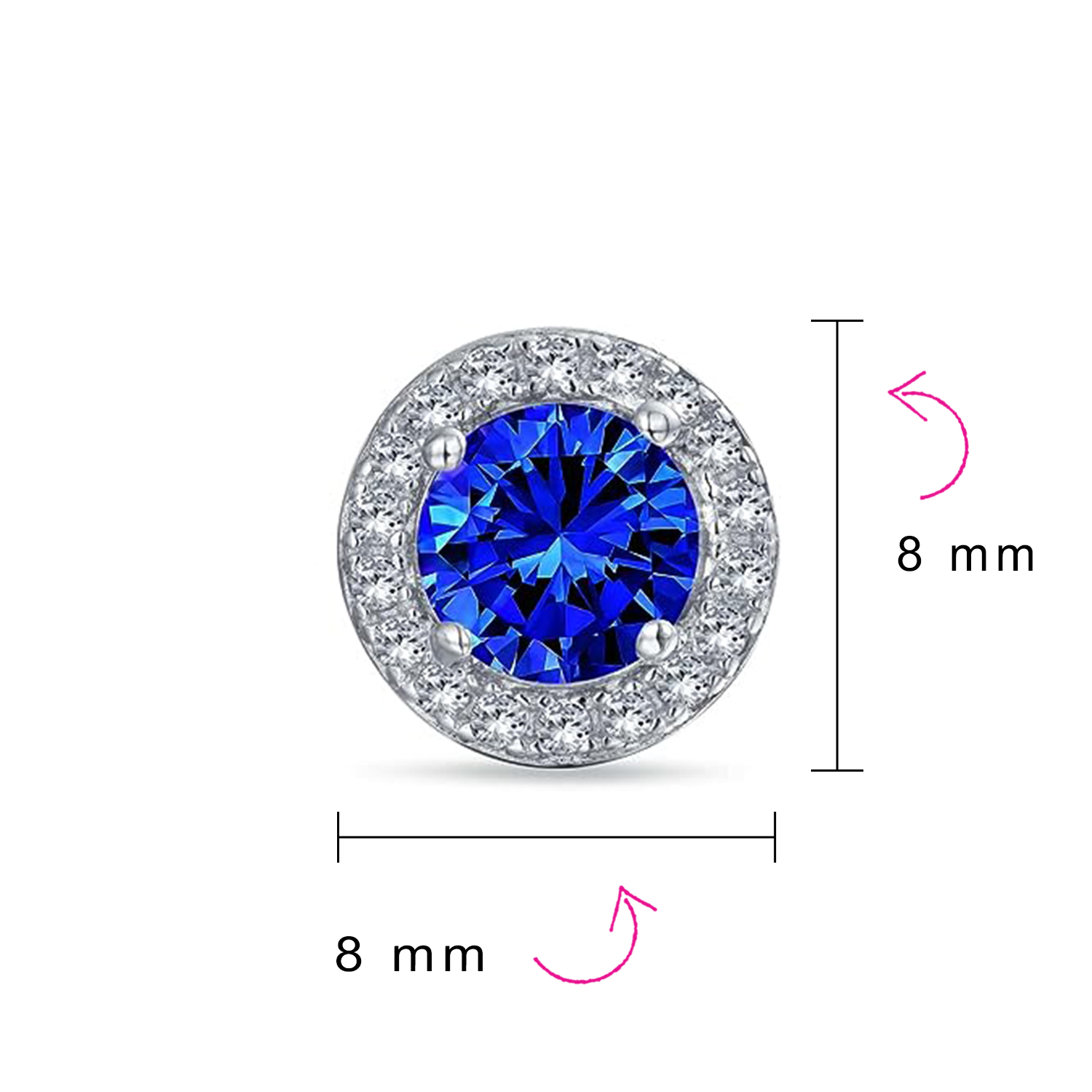 Round Solitaire Halo Multi Color CZ Stud Earrings.925 Sterling Silver 8MM - Picture 11 of 32