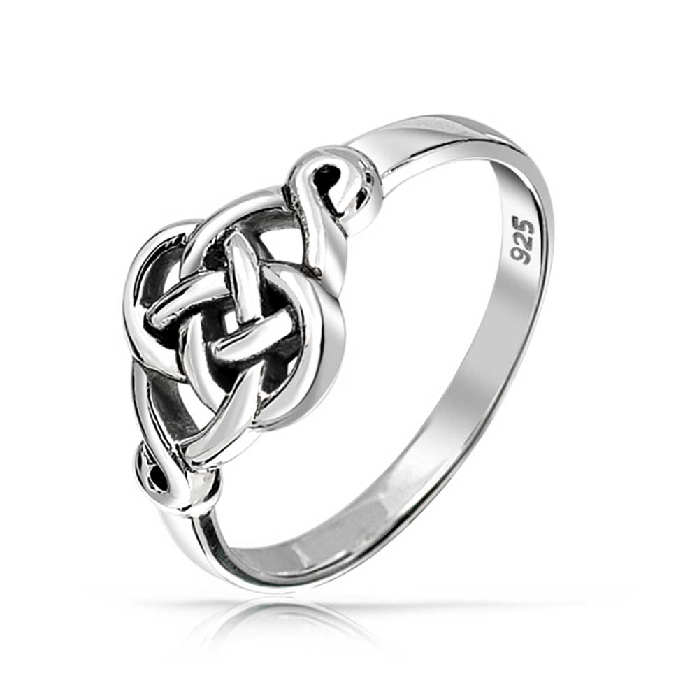 FLYOW 925 Sterling Silver BFF Celtic Knot Irish Friendship Couples Promise Bezel Created Opal Wedding Band Ring for Women