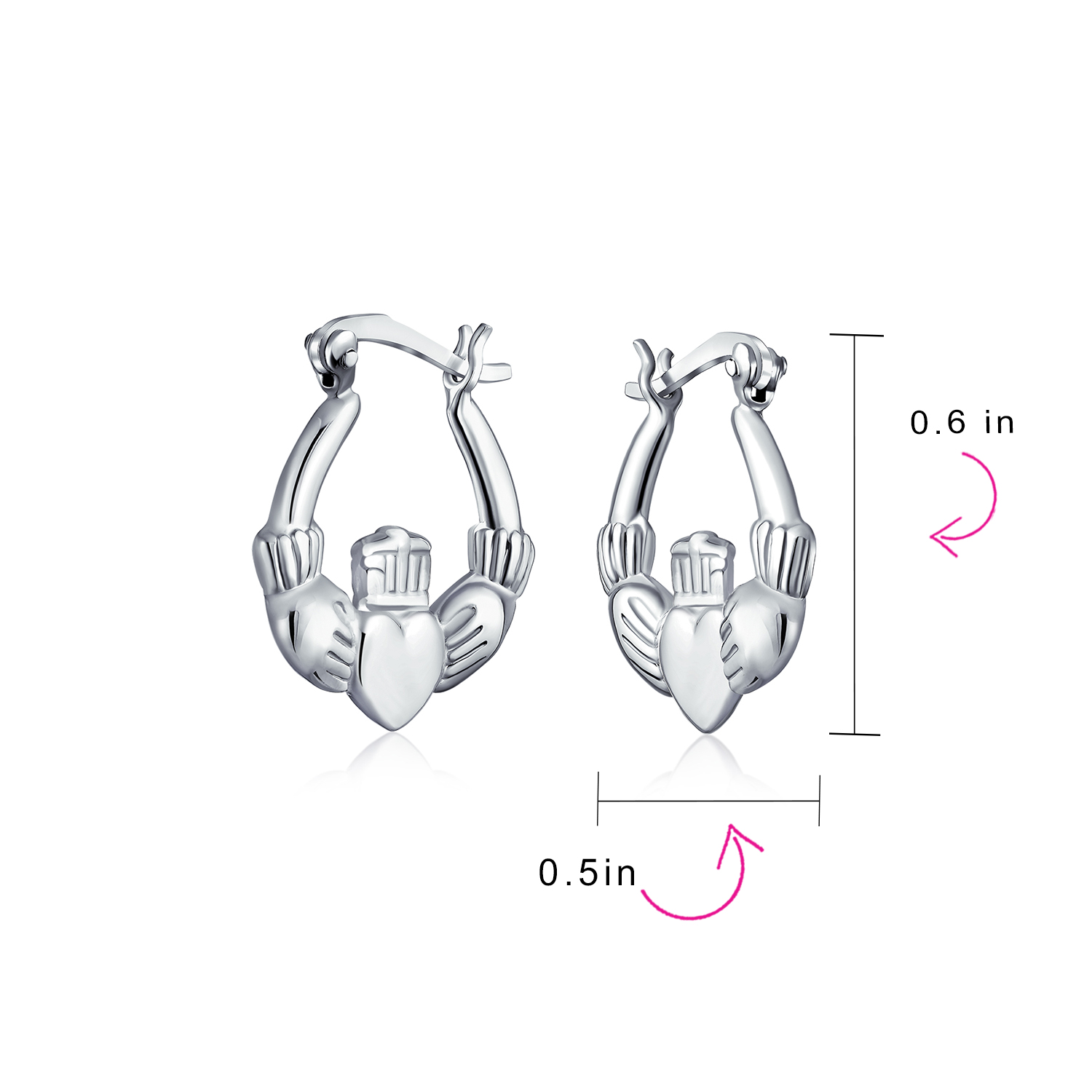 Alternate view of Angel Wings Heart Celtic Claddagh Hoop Earrings Gold Plated Silver .5- Inch