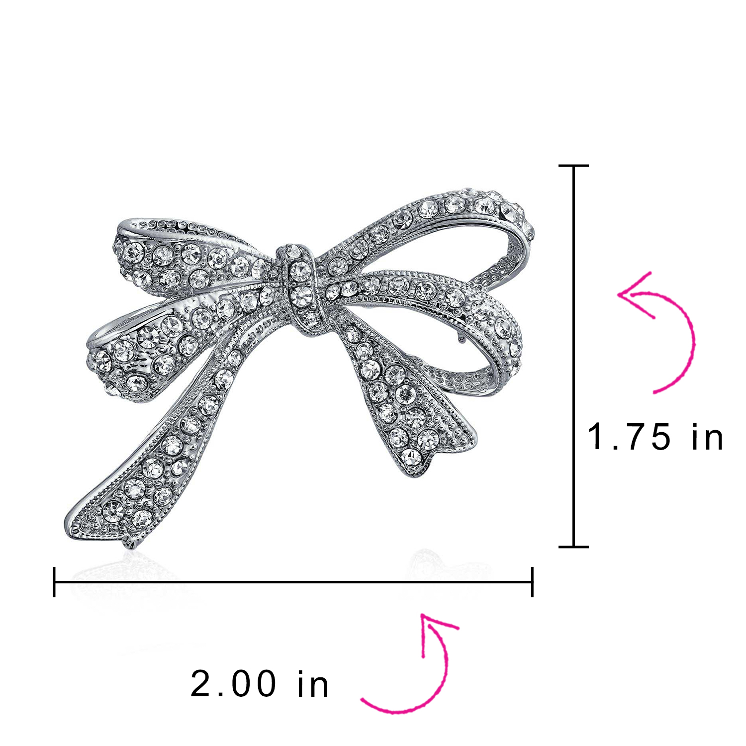 Winter Wedding Crystal Bridal Statement Ribbon Bow Brooch Pin Silver Plated - Picture 10 of 10