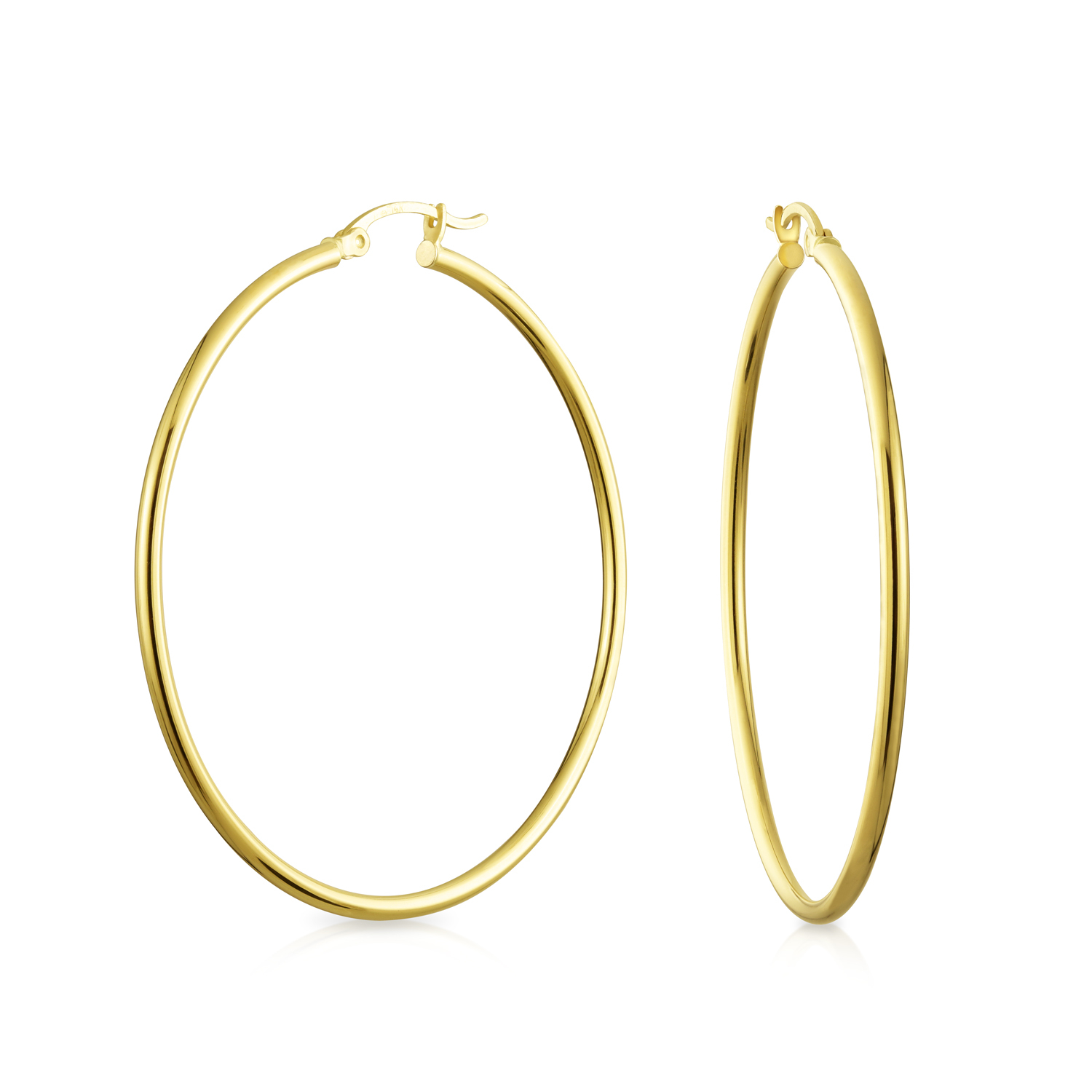 14K Real Yellow Gold Hoop Earrings Tube Style Lightweight 2 Inch Dia eBay