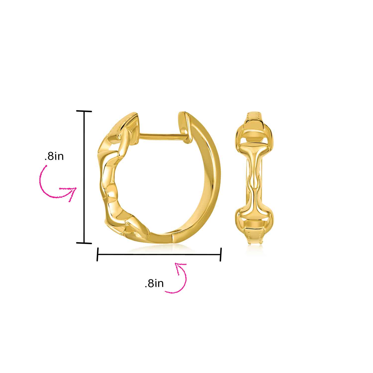 Equestrian Horse Gift Snaffle Bit Hoop Huggie Earrings 14K Gold Plated Silver - Picture 13 of 13