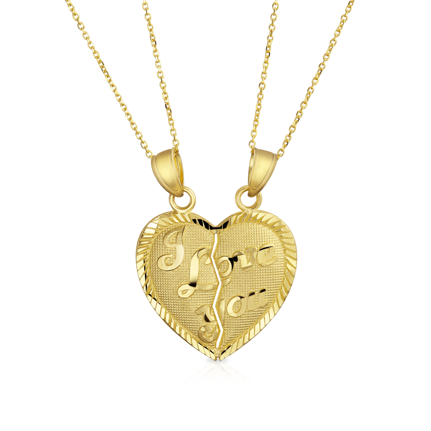 14K Yellow Gold I Love You Piece of My Heart Puzzle Pendant Necklaces