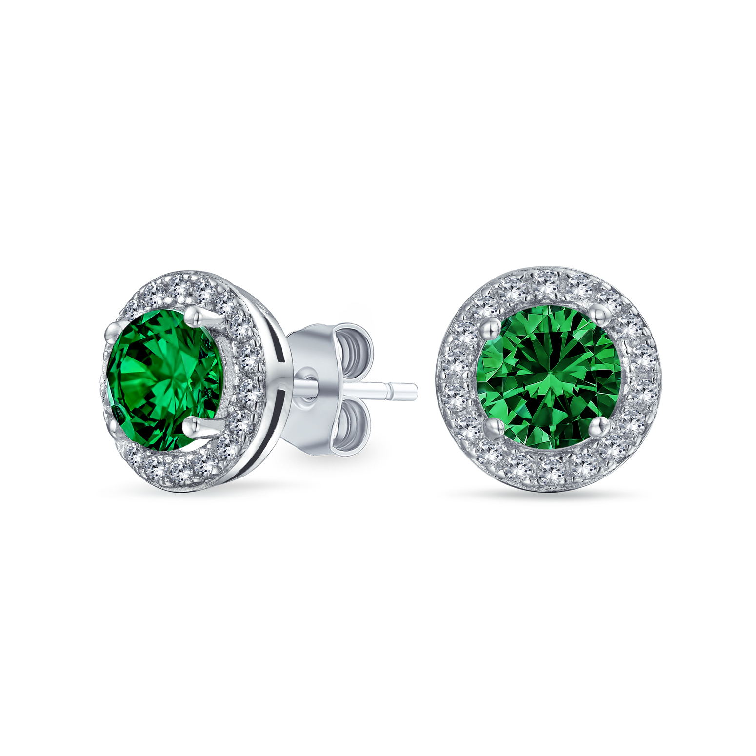 Round Solitaire Halo Multi Color CZ Stud Earrings.925 Sterling Silver 8MM - Picture 17 of 32