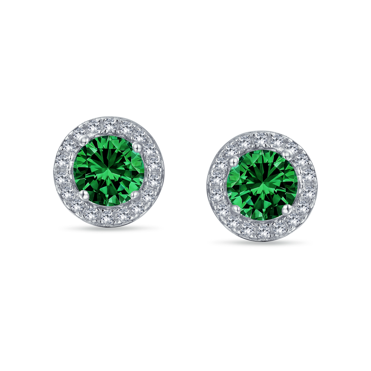 Round Solitaire Halo Multi Color CZ Stud Earrings.925 Sterling Silver 8MM - Picture 18 of 32