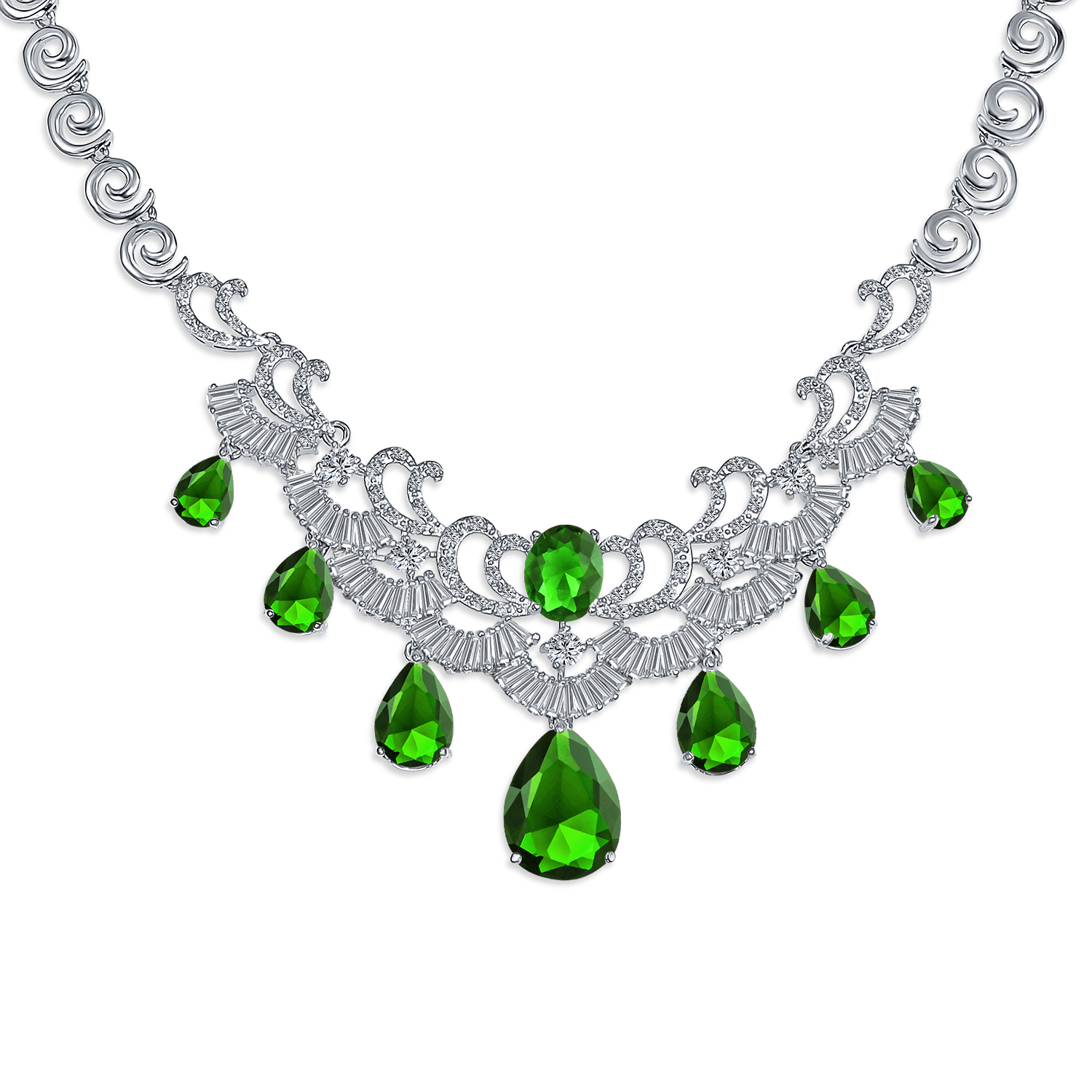 Vintage Women Art Deco Collar Necklace with CZ Sapphire CZ Ruby CZ Emerald - Picture 11 of 17