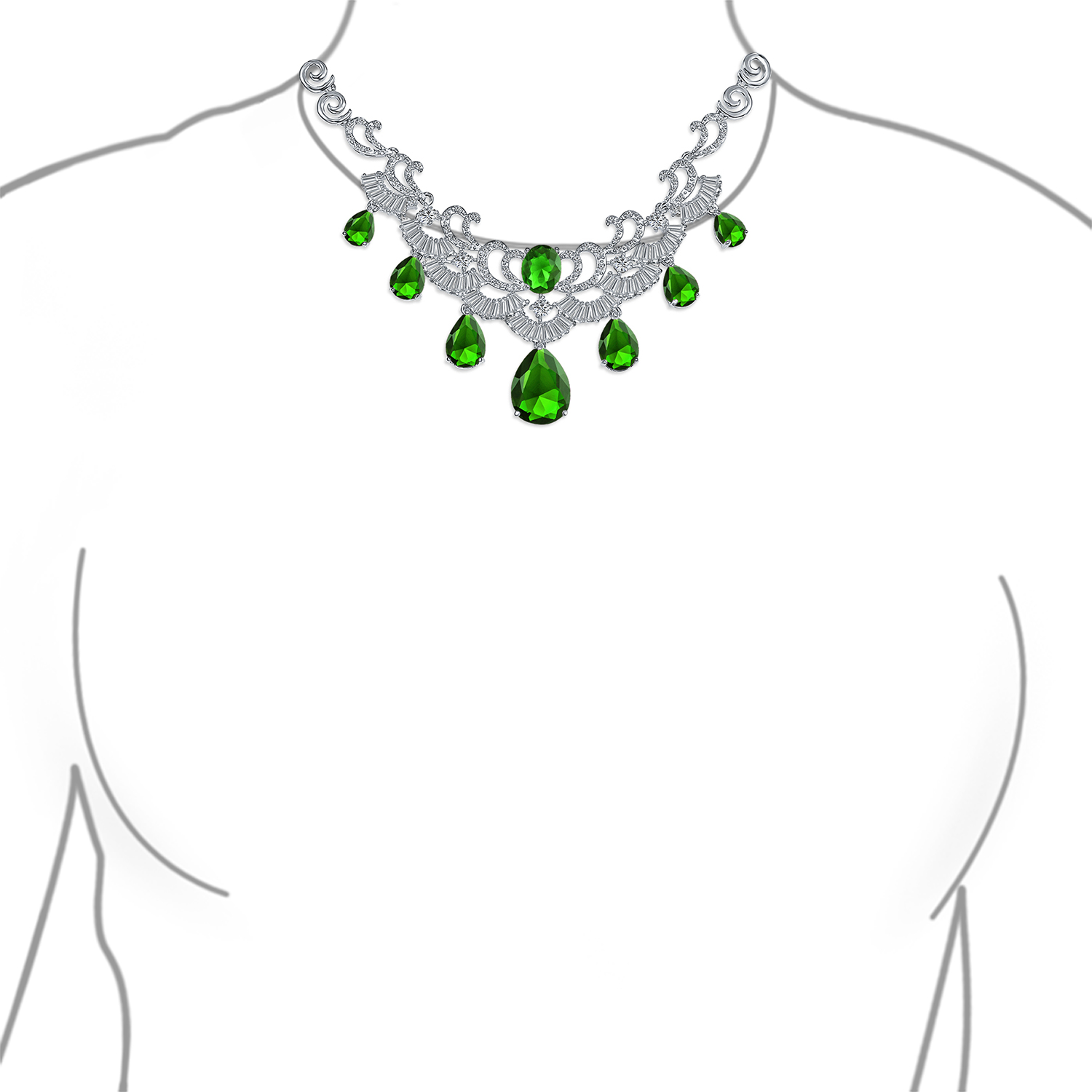 Vintage Women Art Deco Collar Necklace with CZ Sapphire CZ Ruby CZ Emerald - Picture 12 of 17