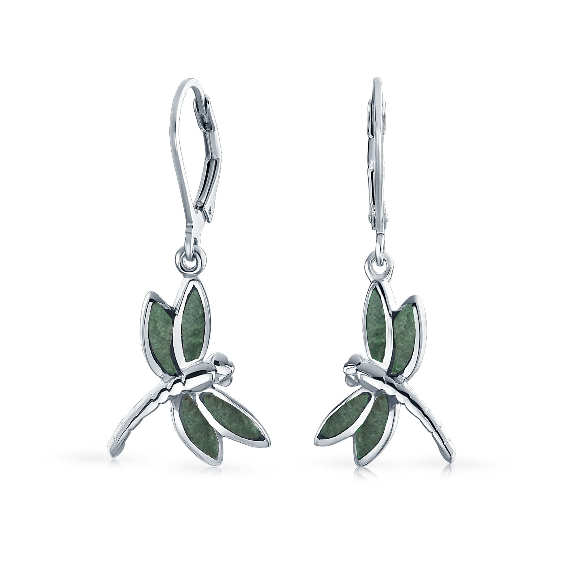 Dainty Butterfly Dragonfly Firefly Gemstone Inlaid Dangle Earrings Silver - Picture 5 of 19