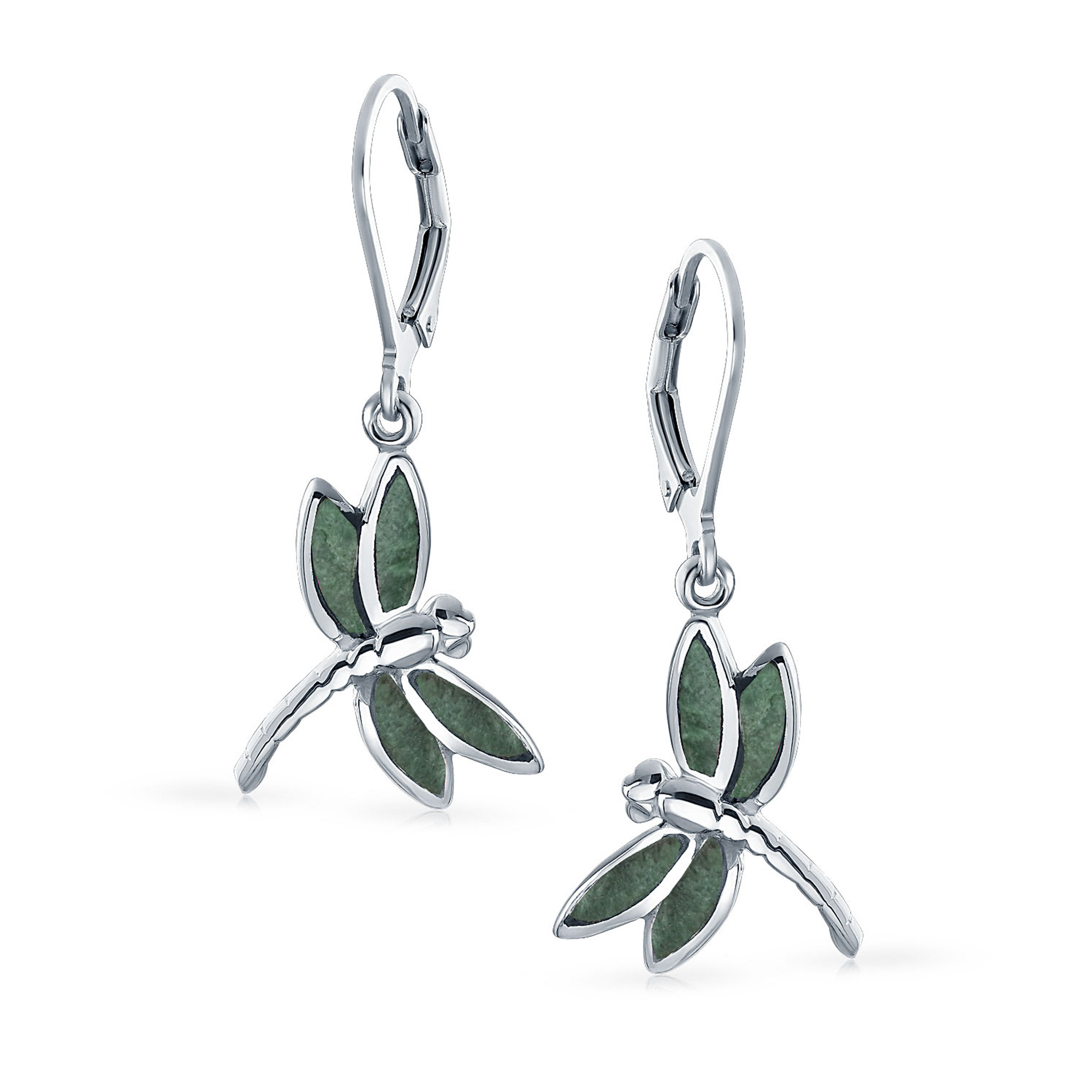 Dainty Butterfly Dragonfly Firefly Gemstone Inlaid Dangle Earrings Silver - Picture 6 of 19