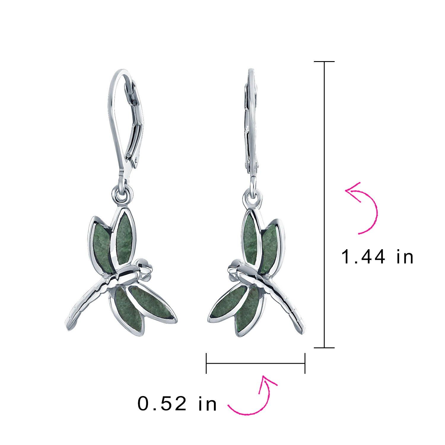 Dainty Butterfly Dragonfly Firefly Gemstone Inlaid Dangle Earrings Silver - Picture 8 of 19