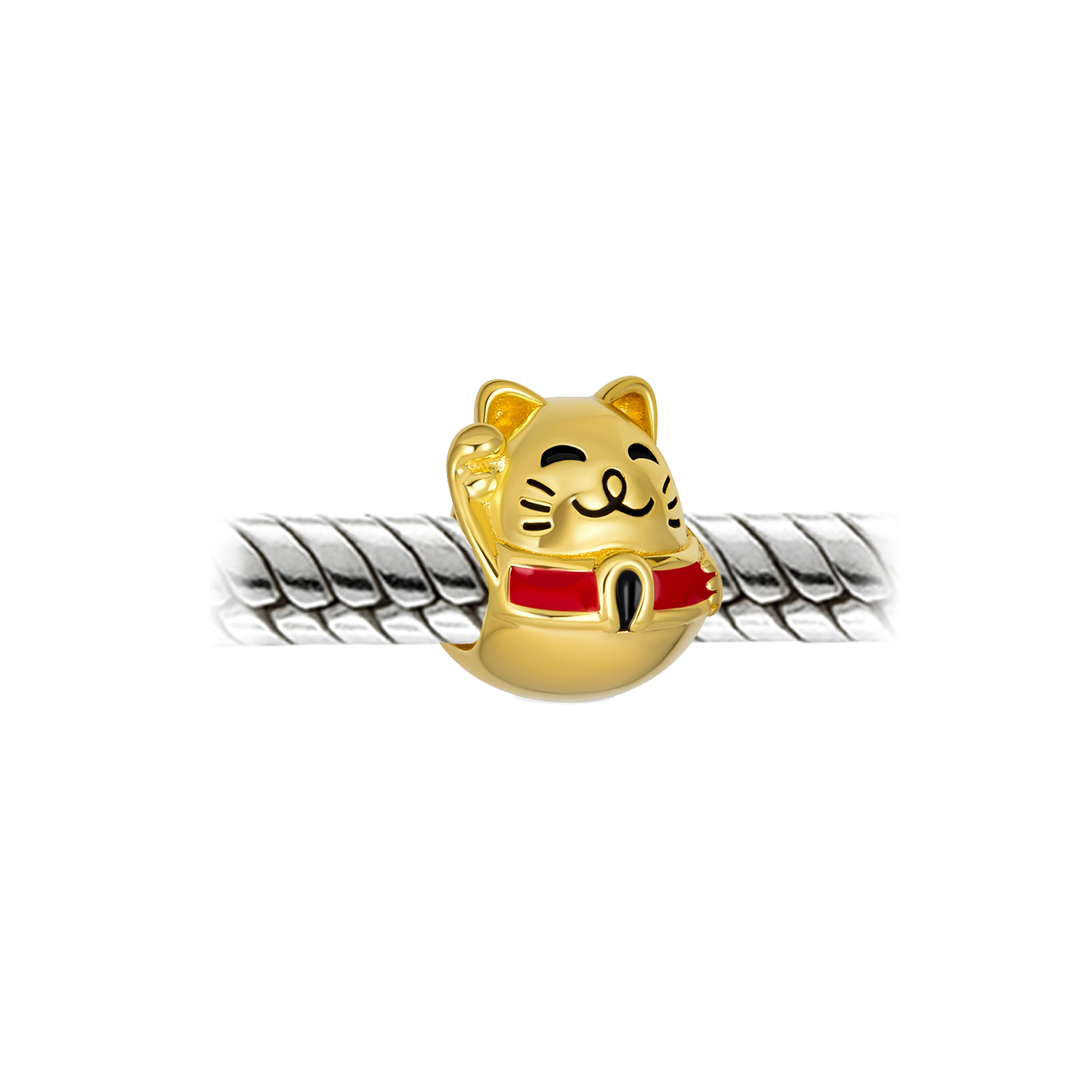 Alternate view of Yellow Maneki Neko Lucky Cat Charm Bead 14k Gold Plated Fits European Bracelet