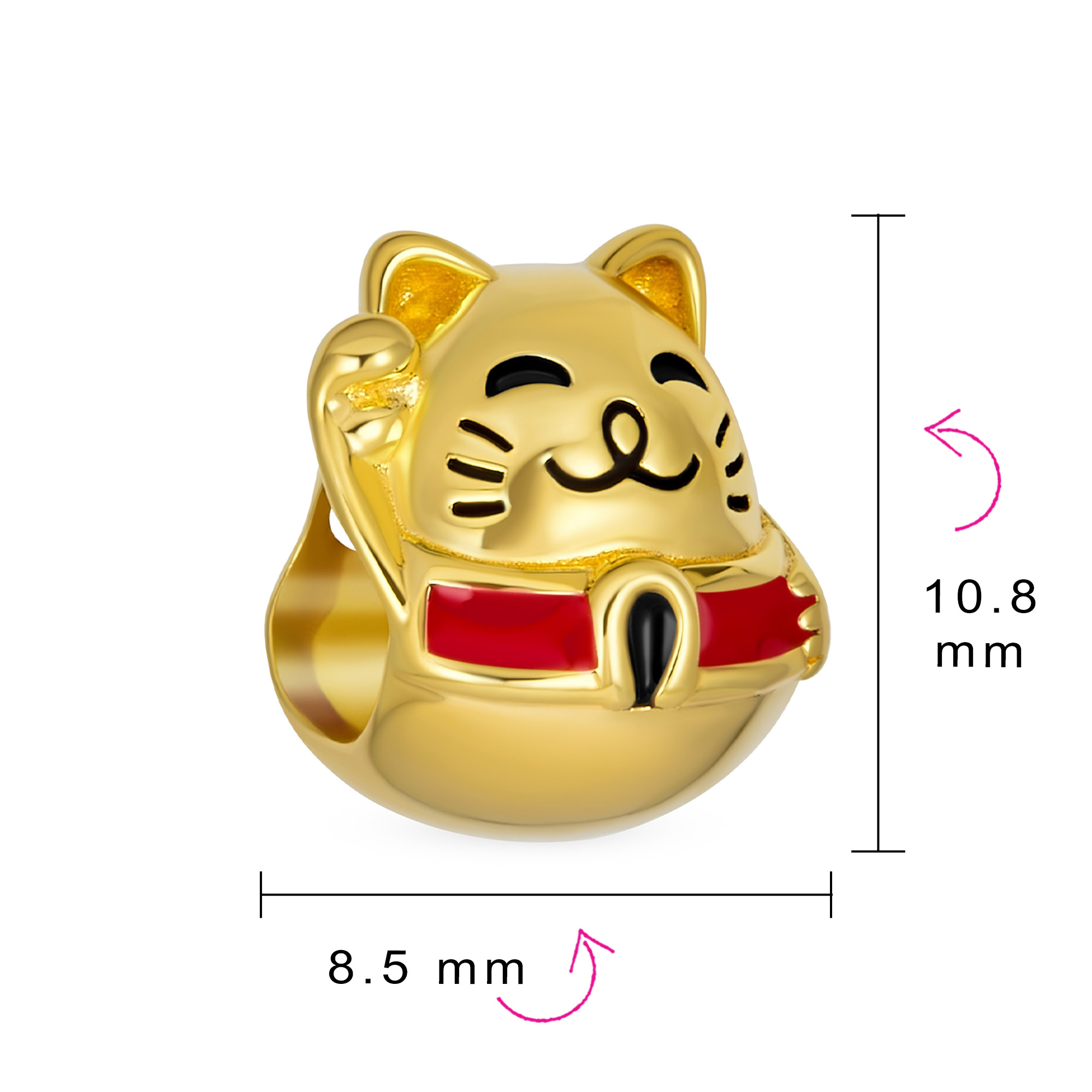 Alternate view of Yellow Maneki Neko Lucky Cat Charm Bead 14k Gold Plated Fits European Bracelet