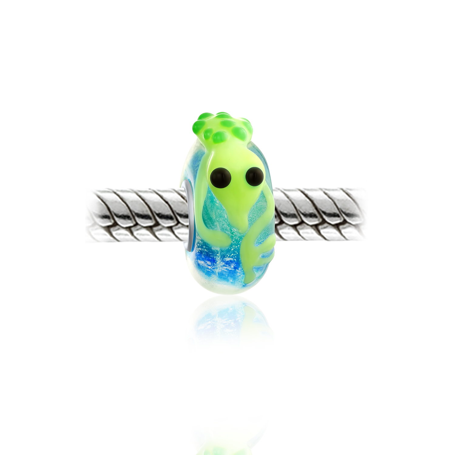 Green Animal 3D Lampwork Murano Glass Bead Charm 925 Sterling Silver - Picture 8 of 12